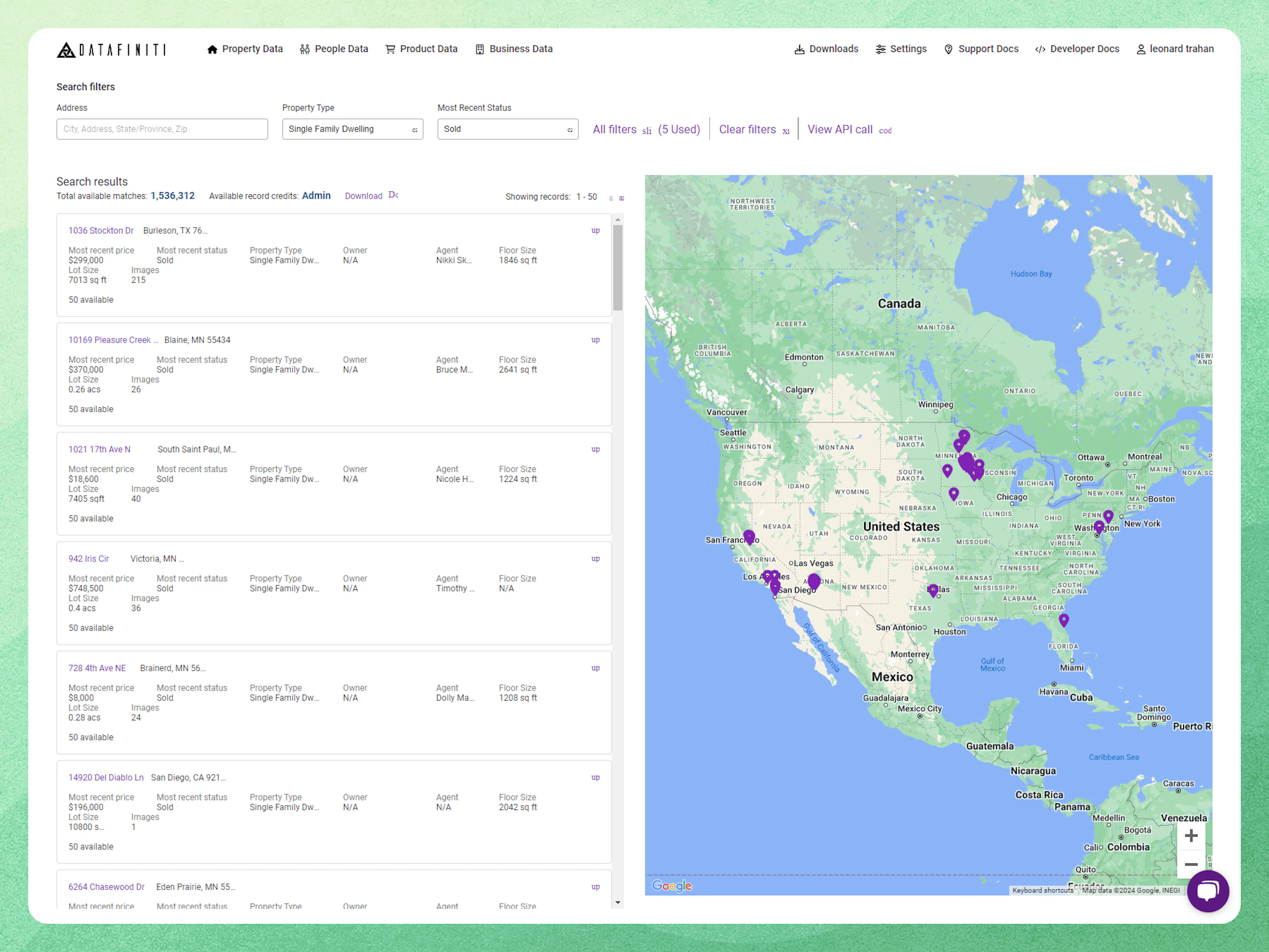Screenshot showing quick example searches