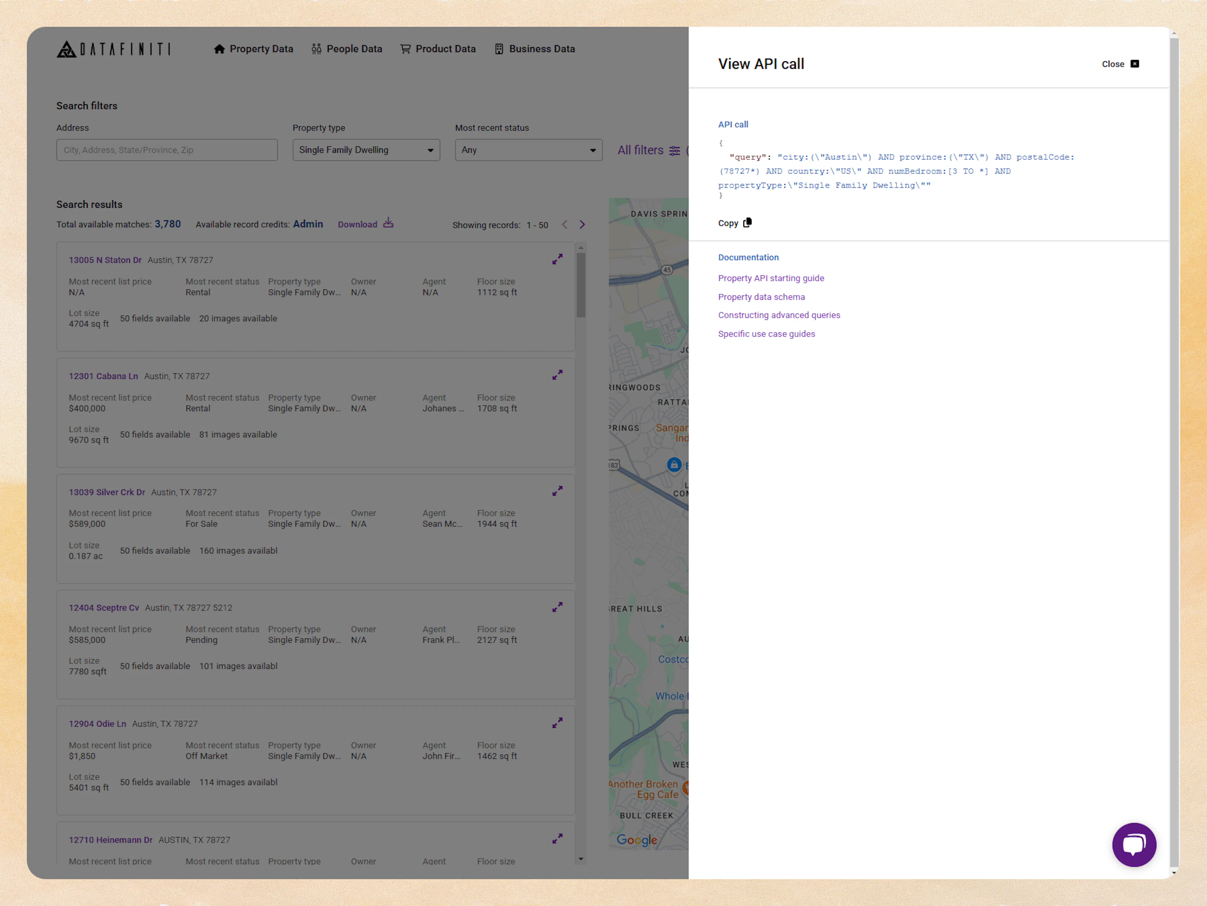 Screenshot showing property data api builder