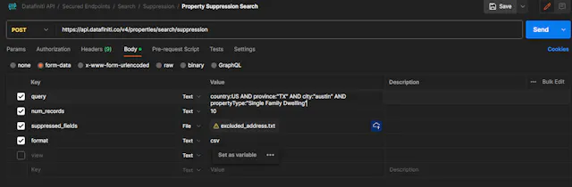 Property Data Suppression with CSV - Datafiniti
