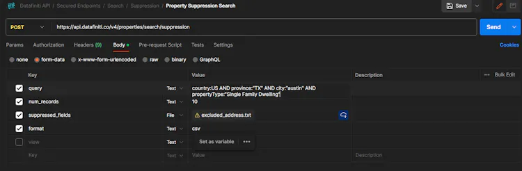 Property Data Suppression with CSV - Datafiniti