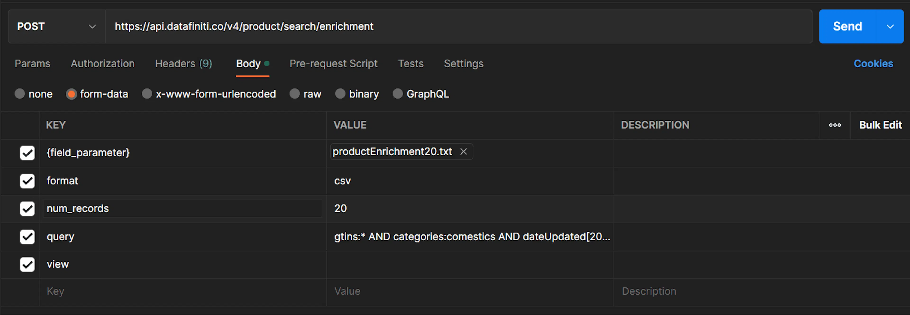 Setting the gtins field parameter