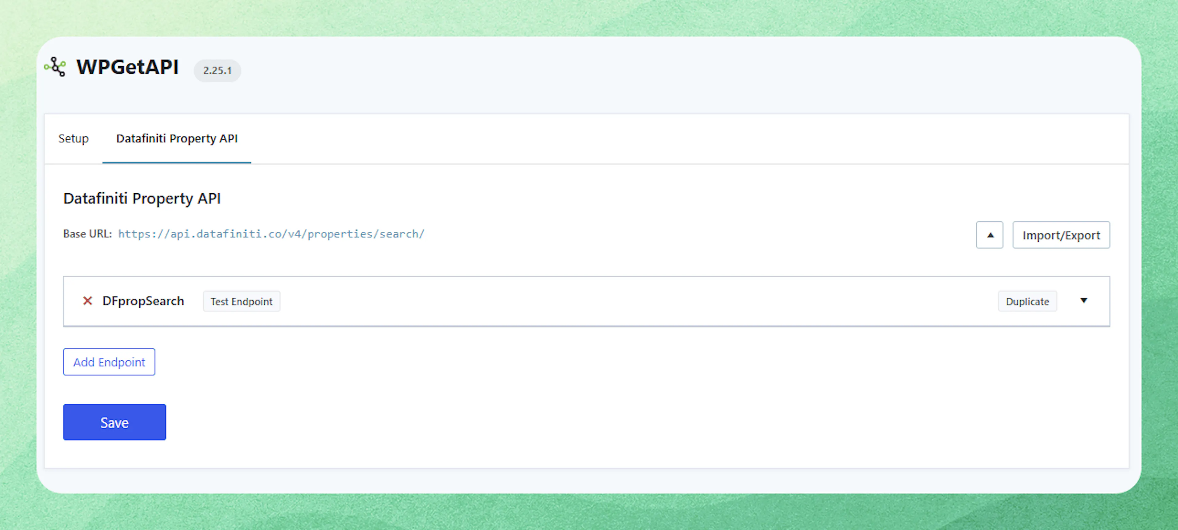 Screenshot showing 3. import wpgetapi datafiniti api connection