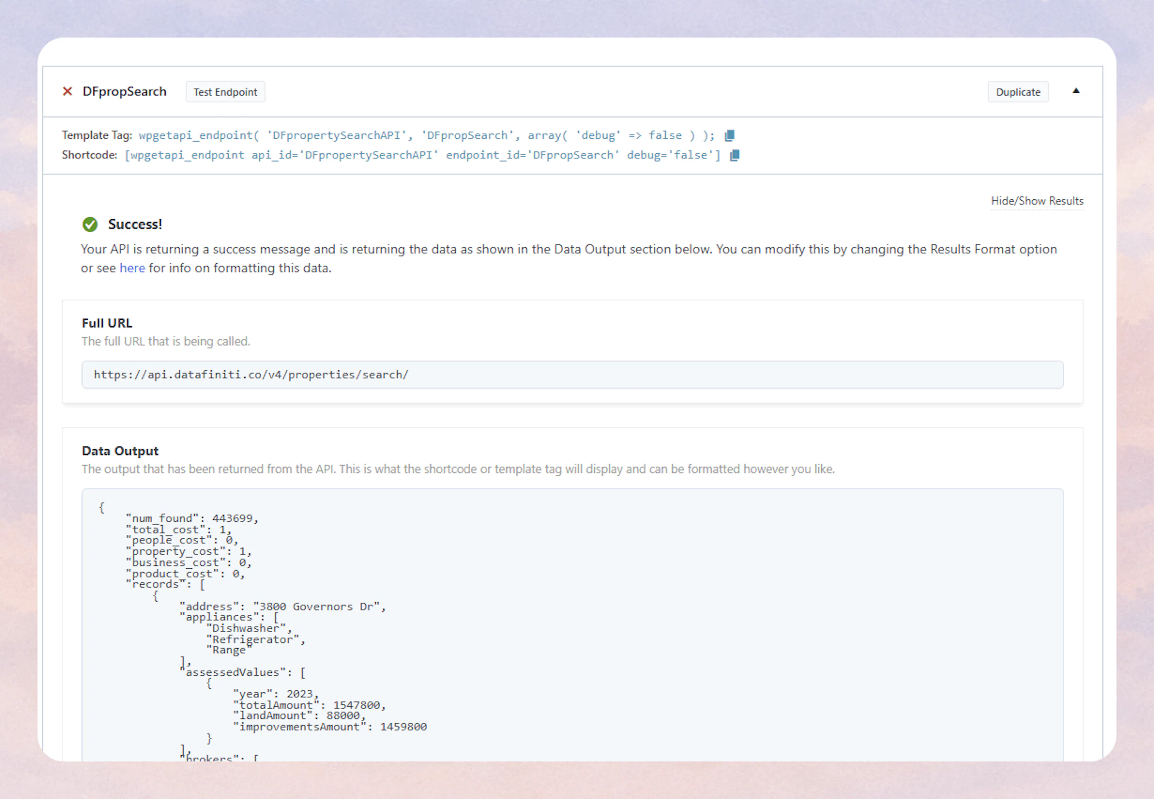 Screenshot showing 5. test the api connection