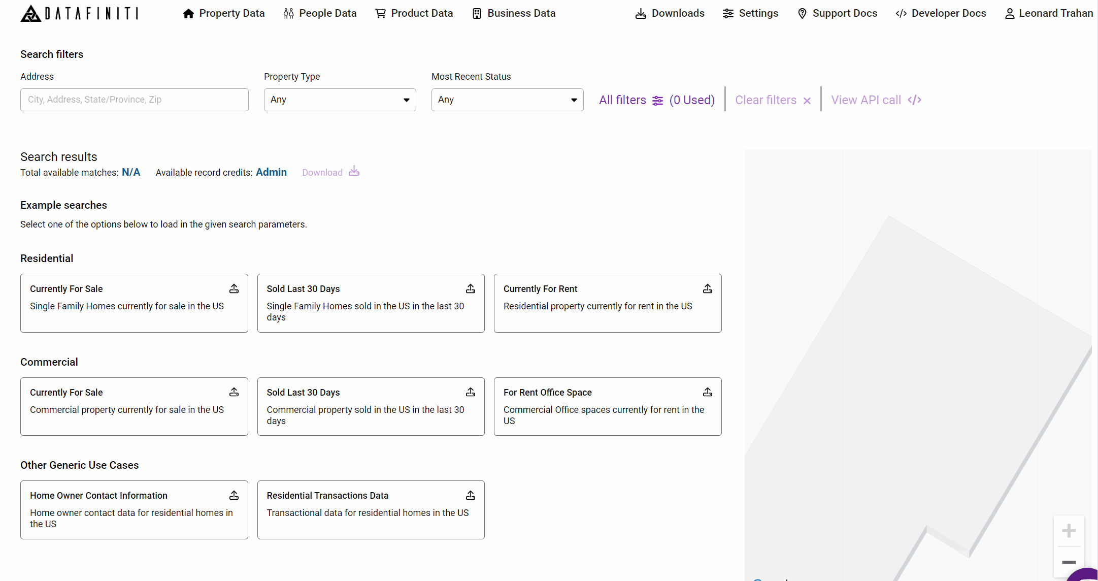 Screenshot showing searching by address in the portal