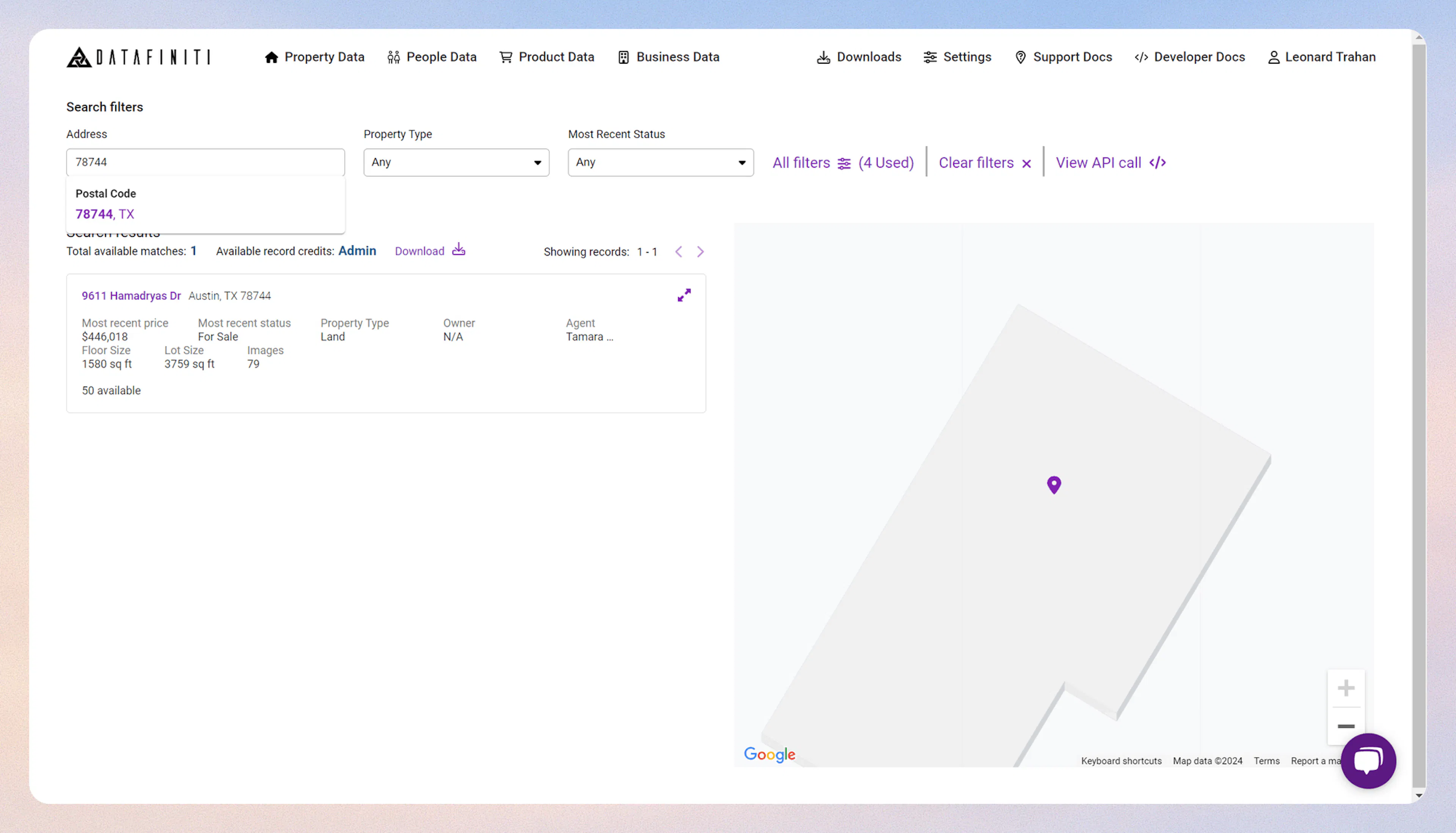 Screenshot showing searching by postal code