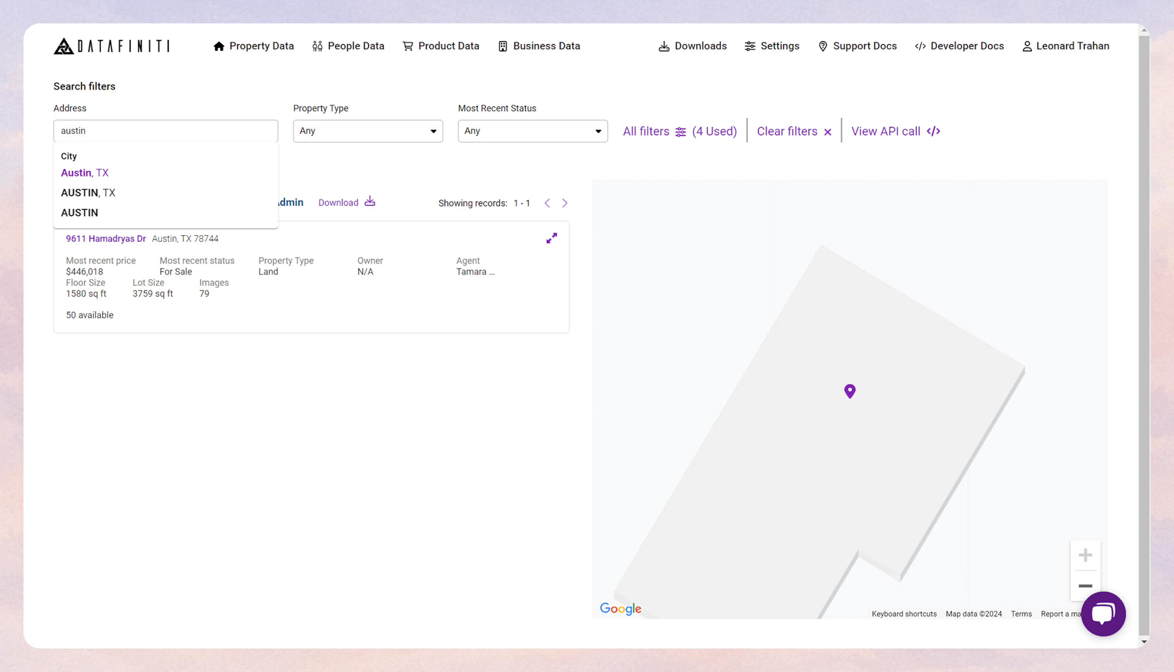 Screenshot showing searching by city