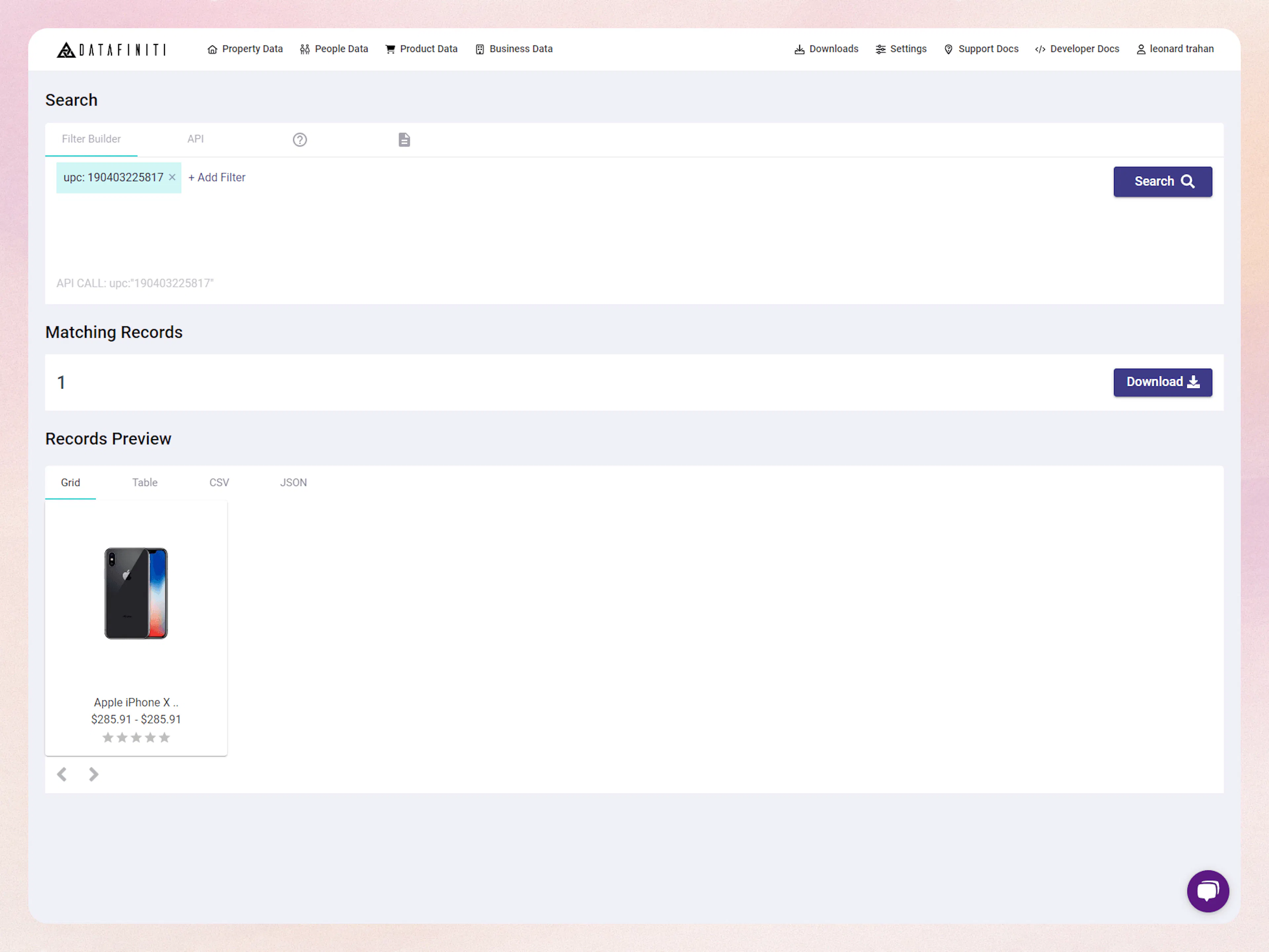 Screenshot showing 2. searching by upc via api tab