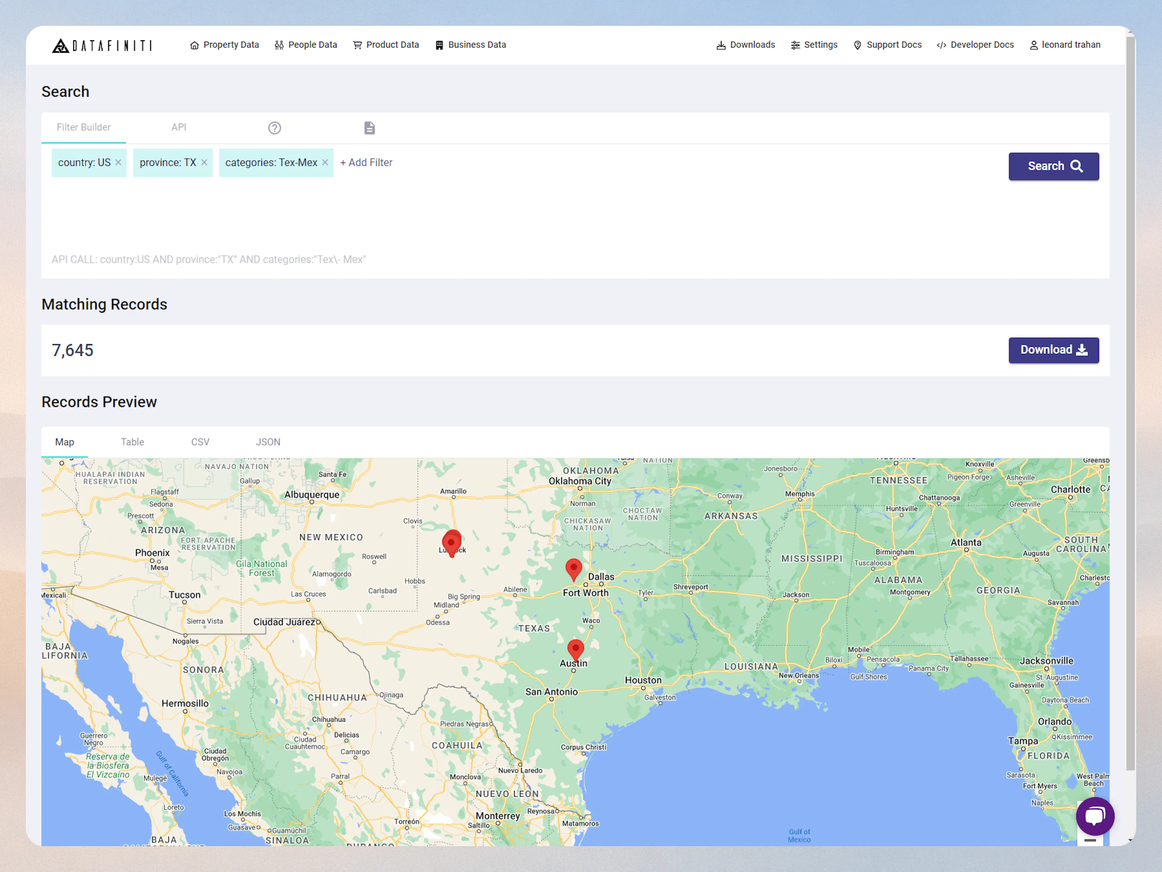 Screenshot showing 1. searching by cuisines via filter builder