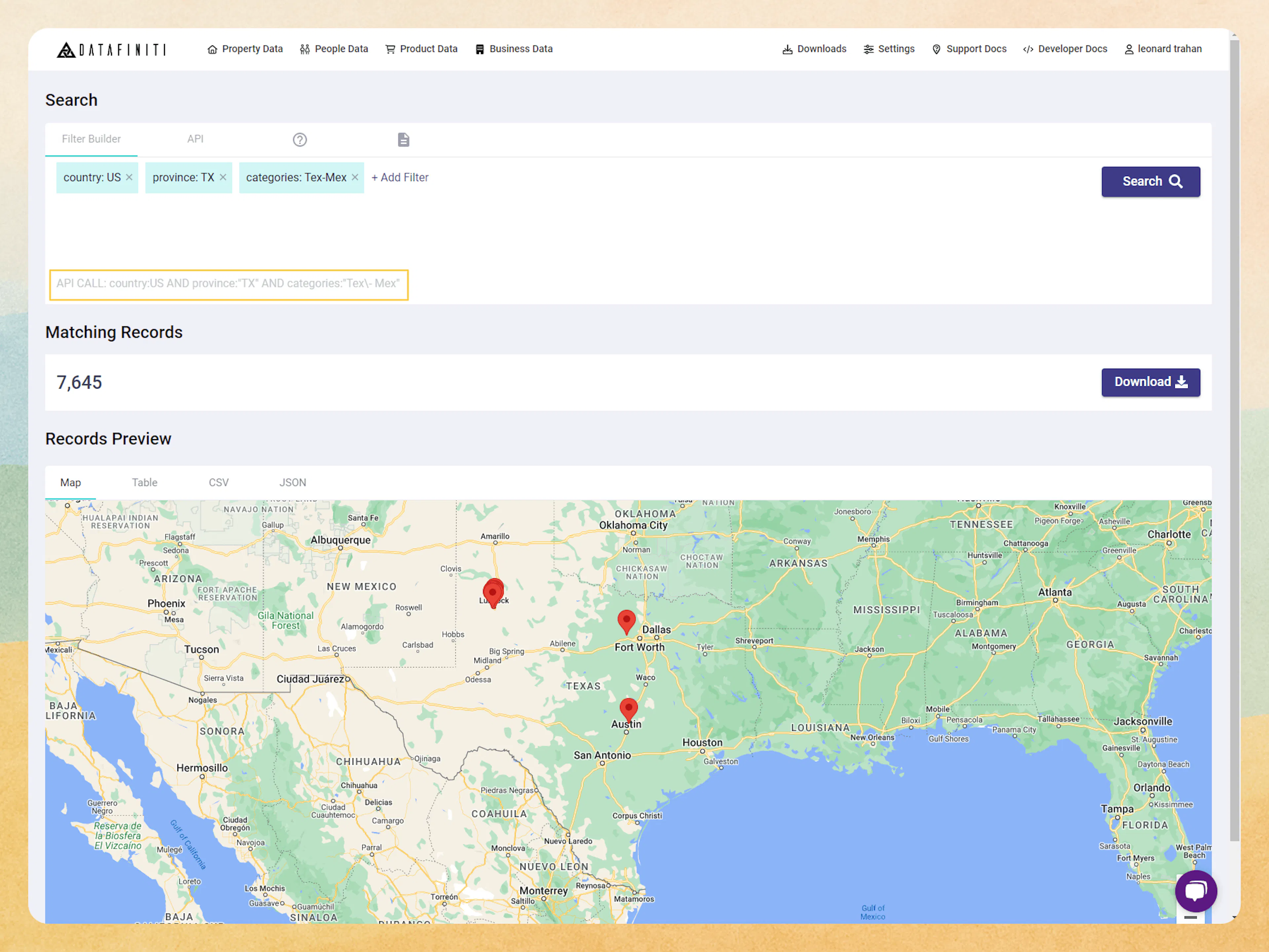 Screenshot showing 2. searching by cuisine via api tab