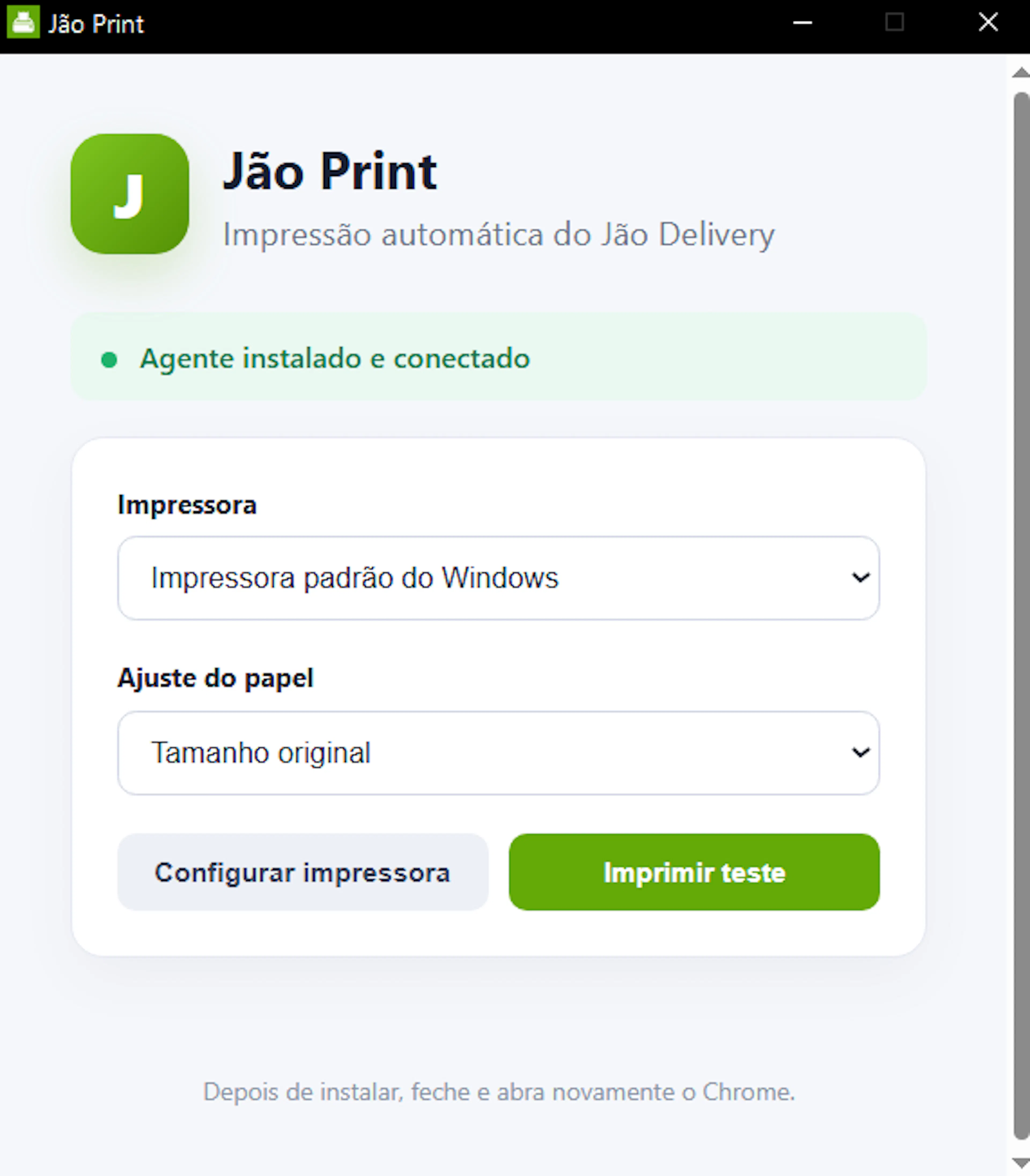 Seleção da impressora no Jão Print