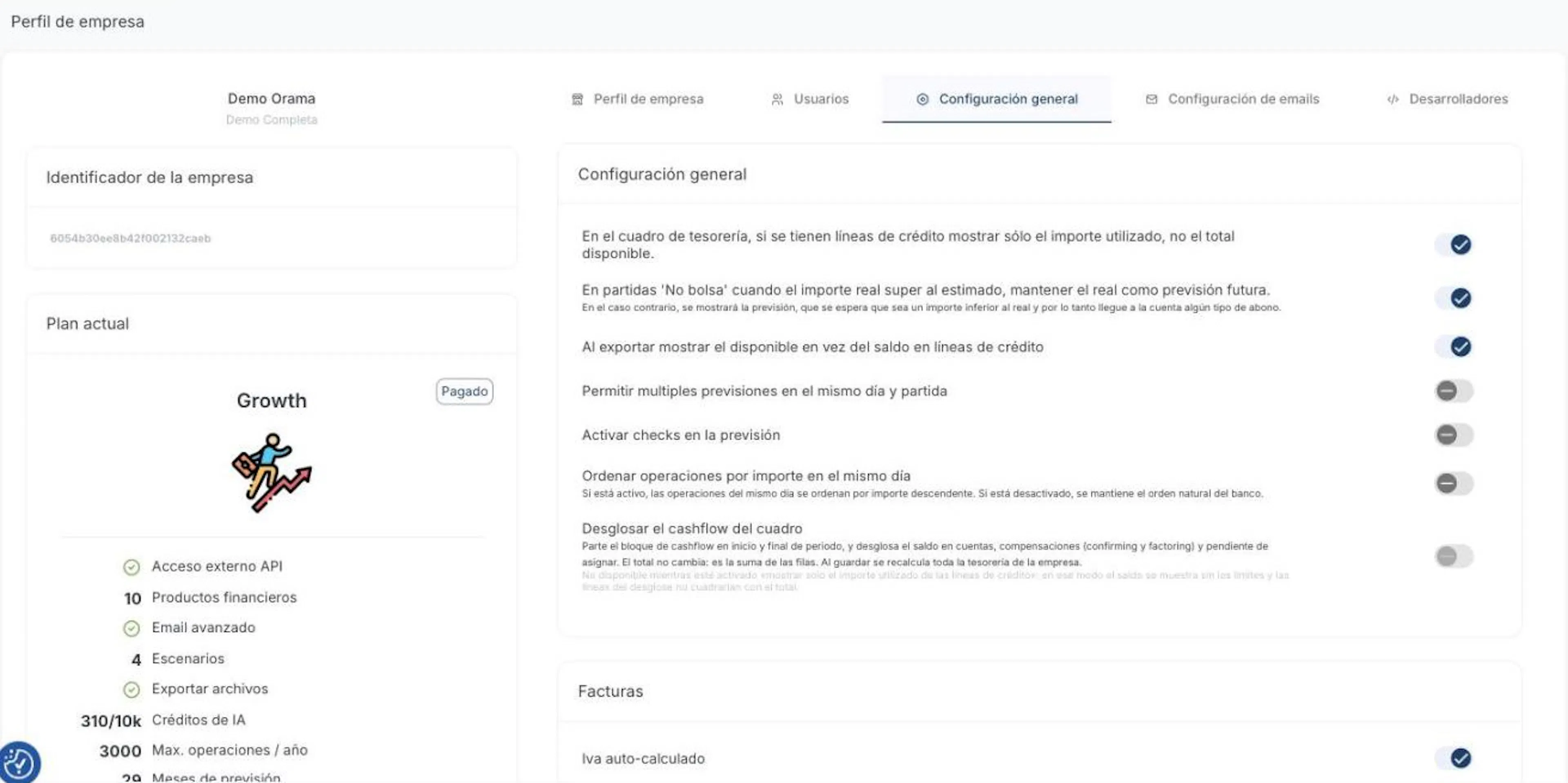 Pestaña Configuración general del perfil de empresa