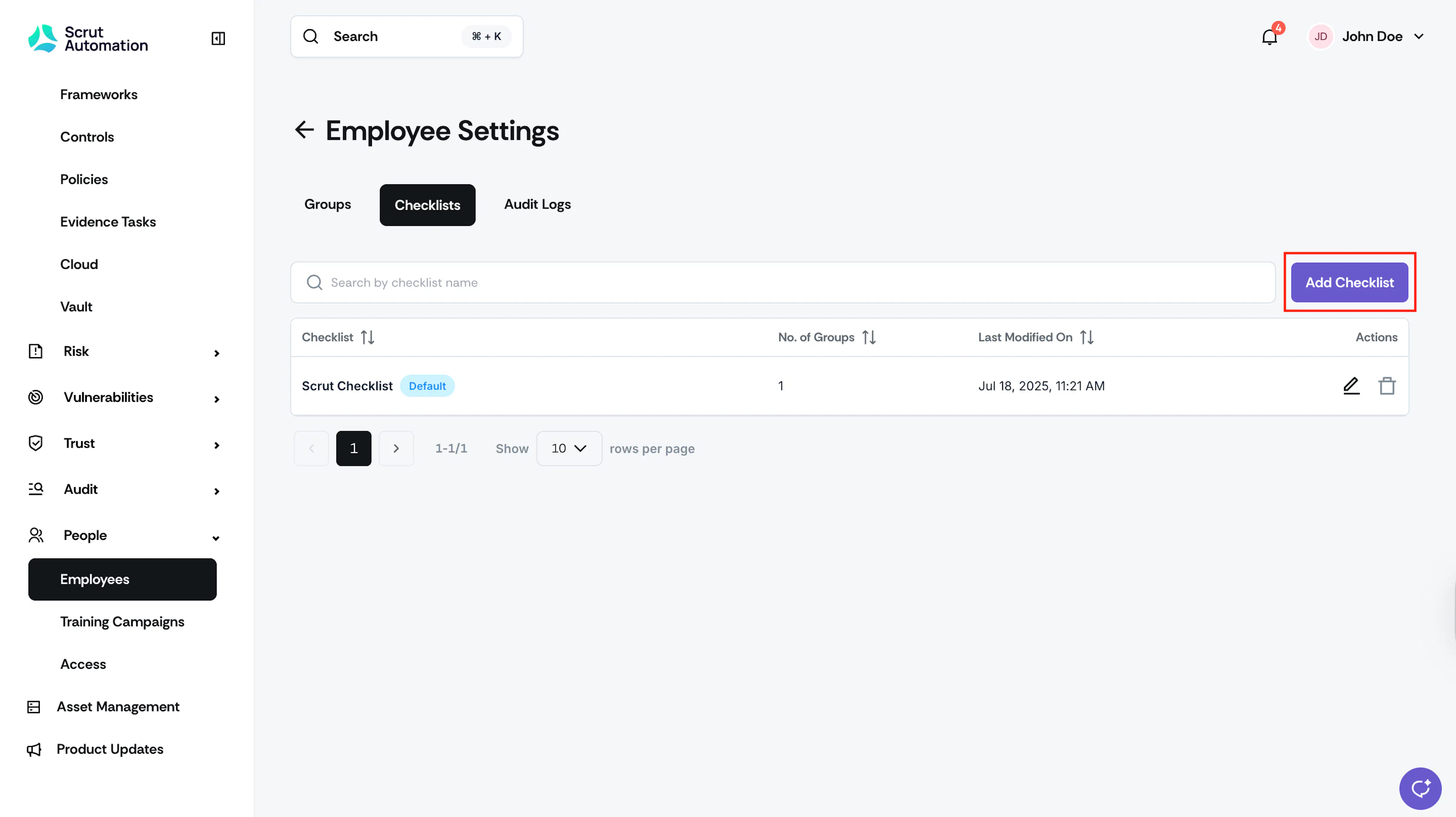 Add Checklist Button