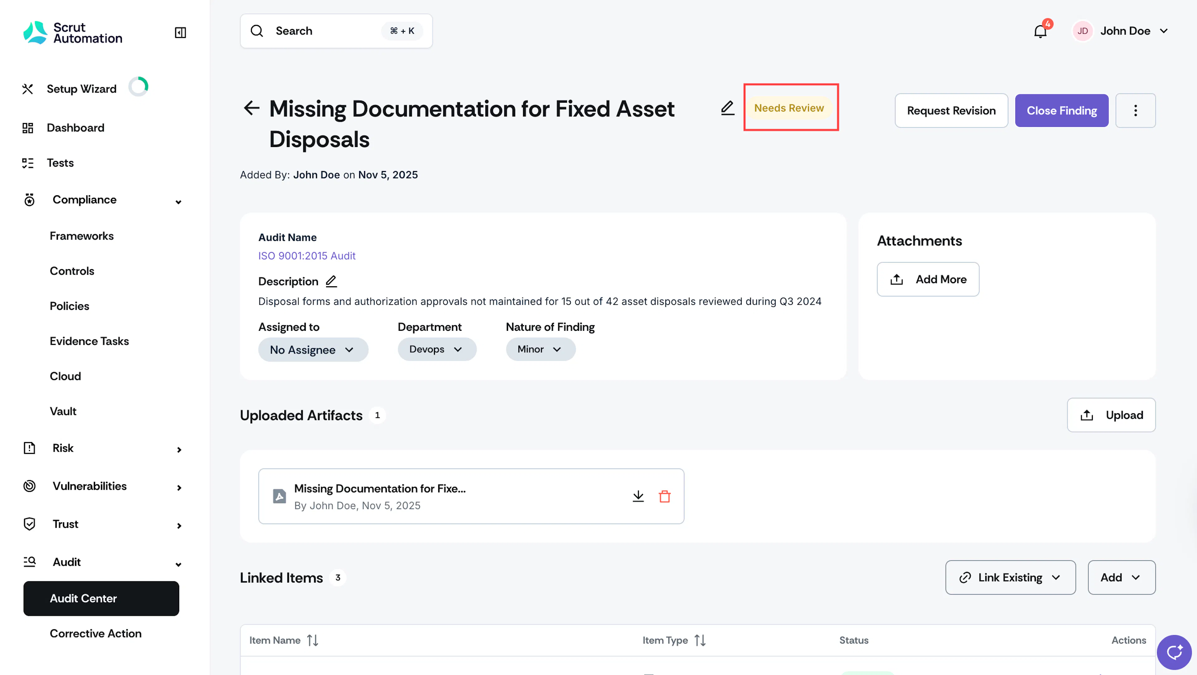 Finding Status Needs Review