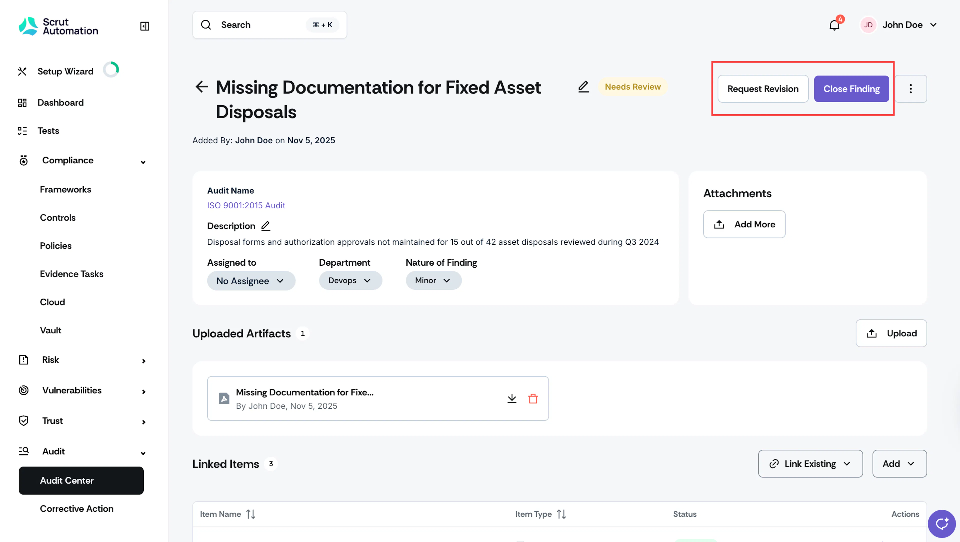 Finding Status Needs Review