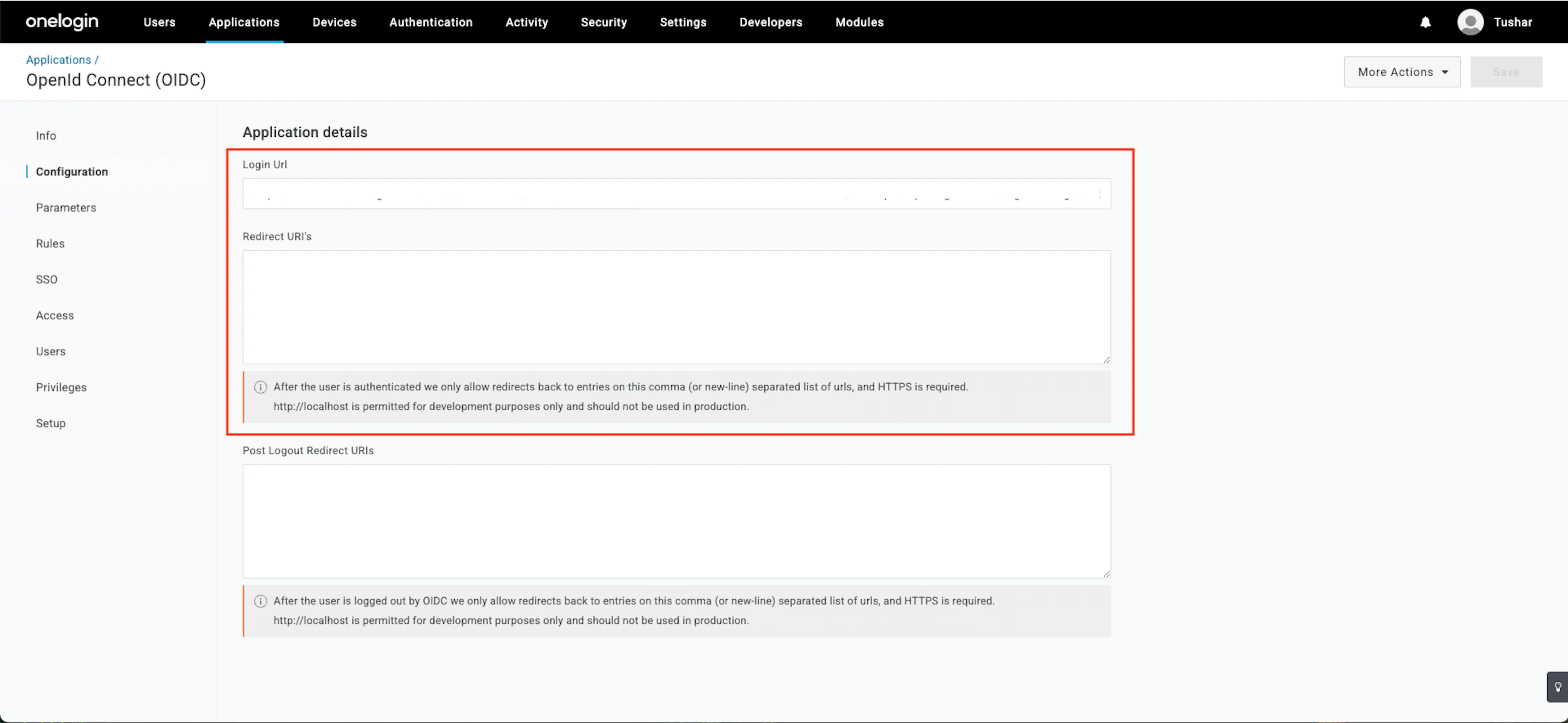 OneLogin Redirect URL