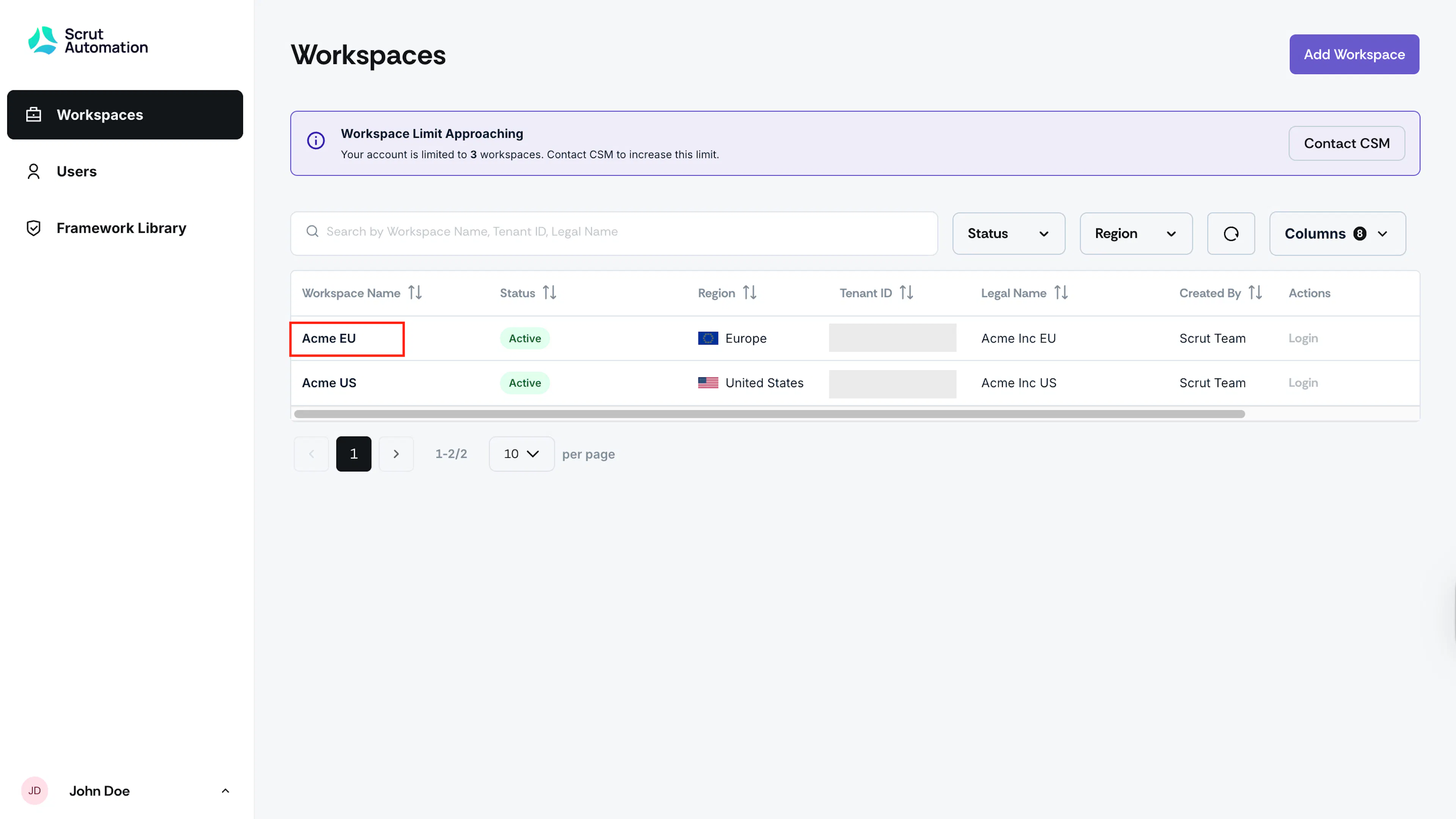 Selecting a Workspace