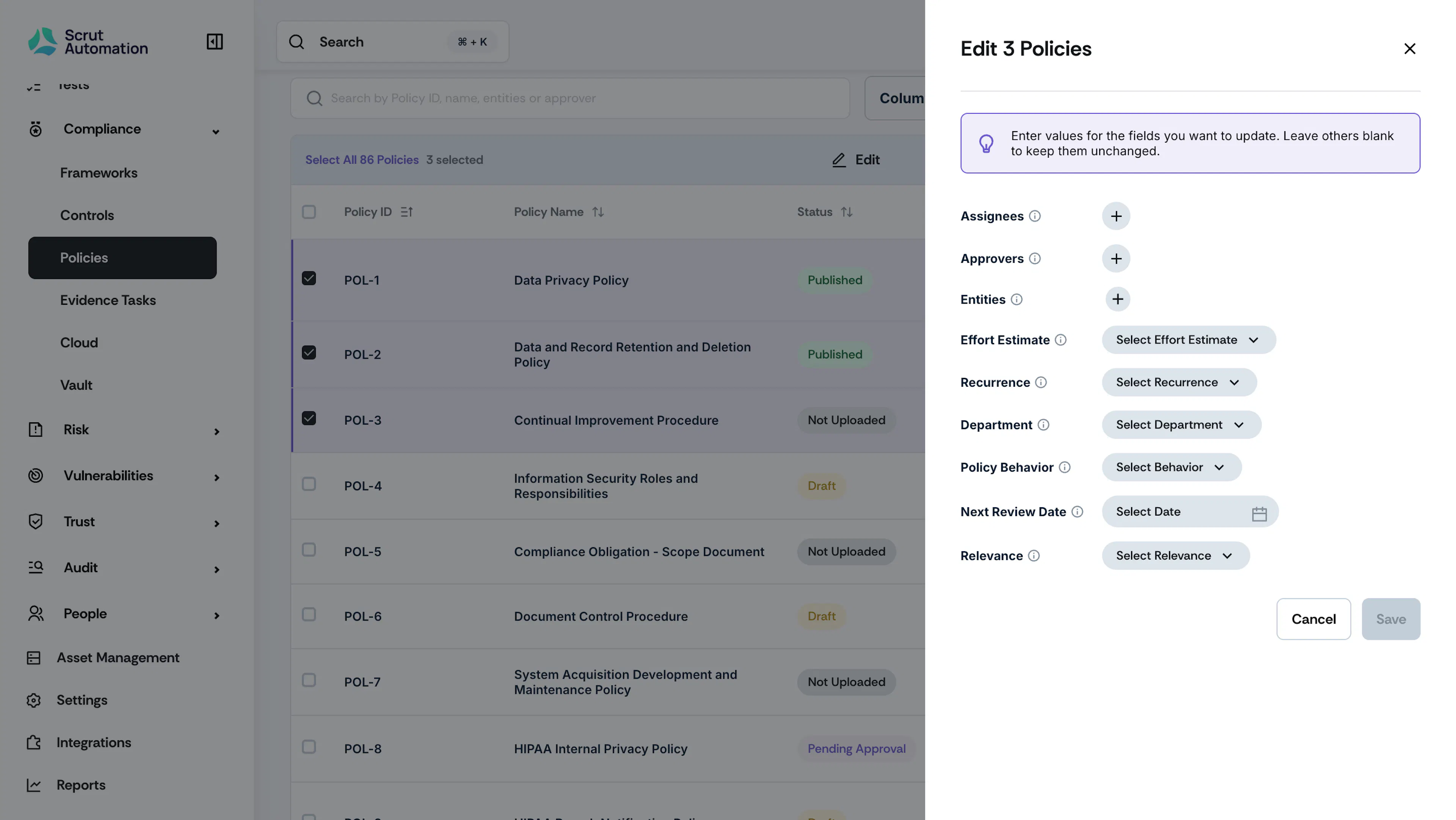 Policy details bulk edit