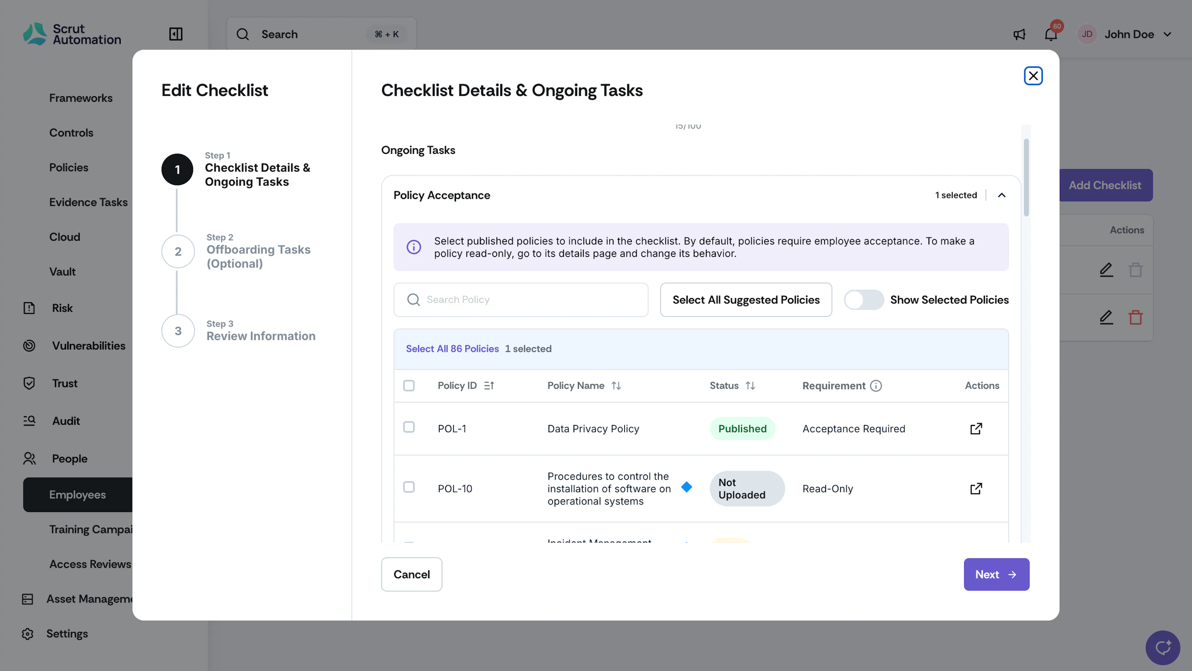 Checklist Task - Policy Acceptance