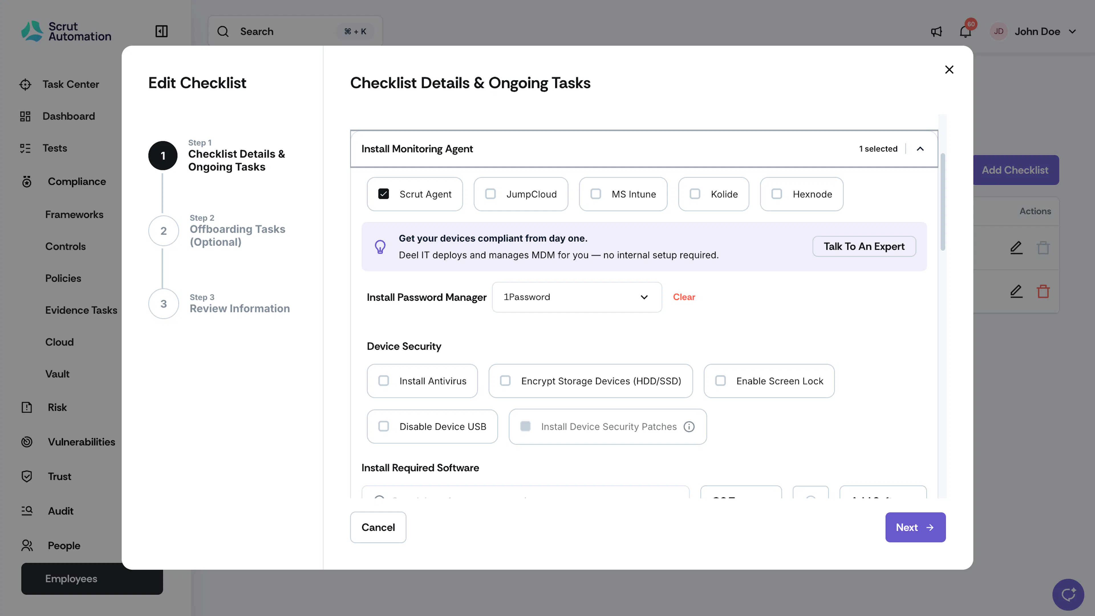 checklist install monitoring agent