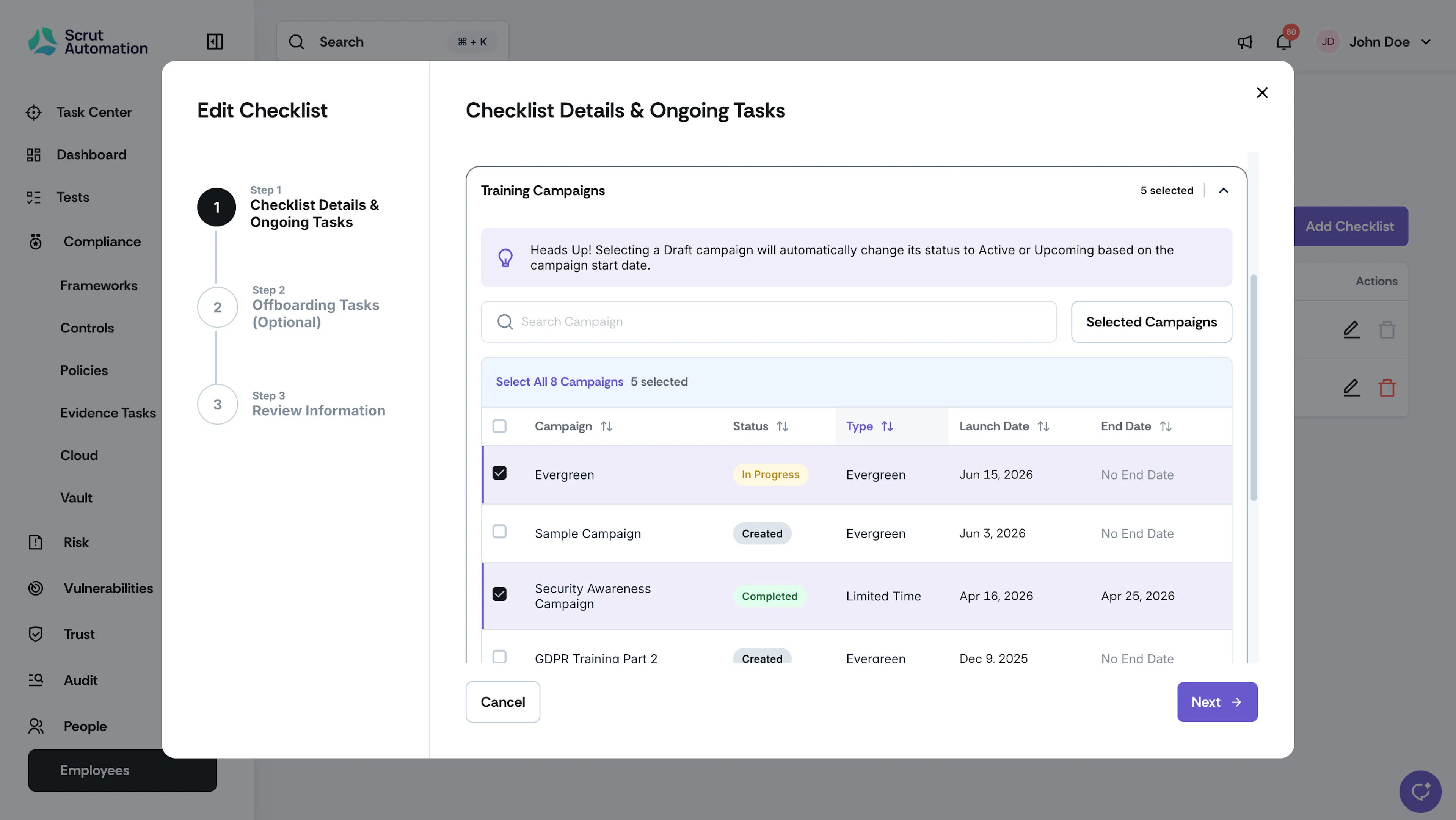 checklist training campaign