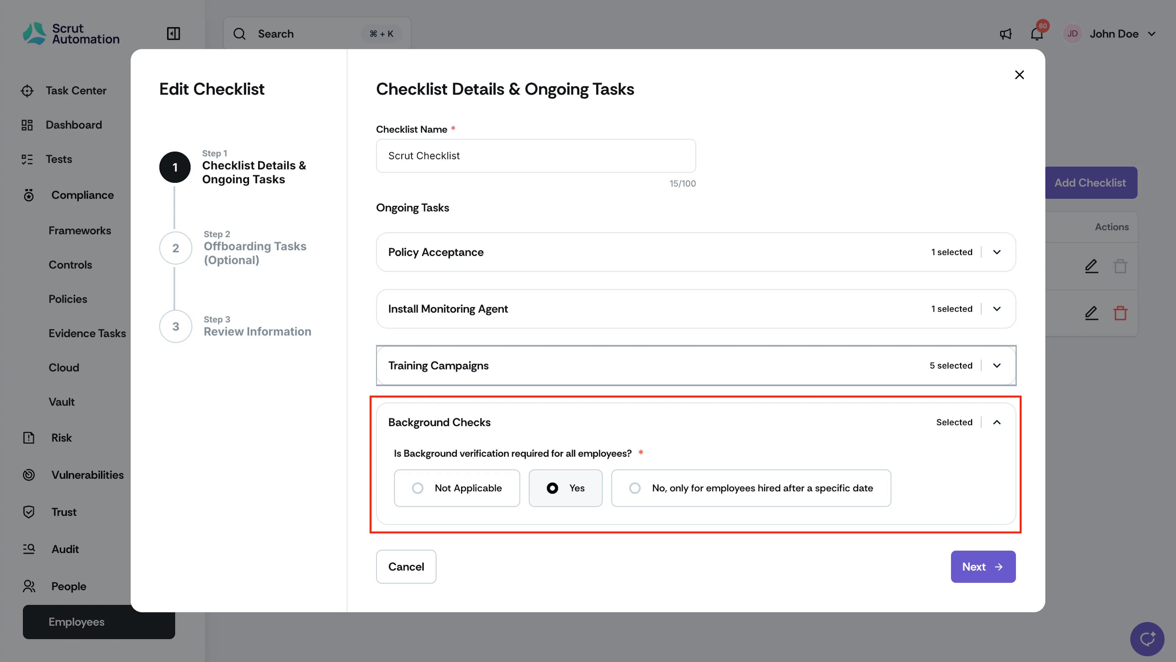 checklist background verification
