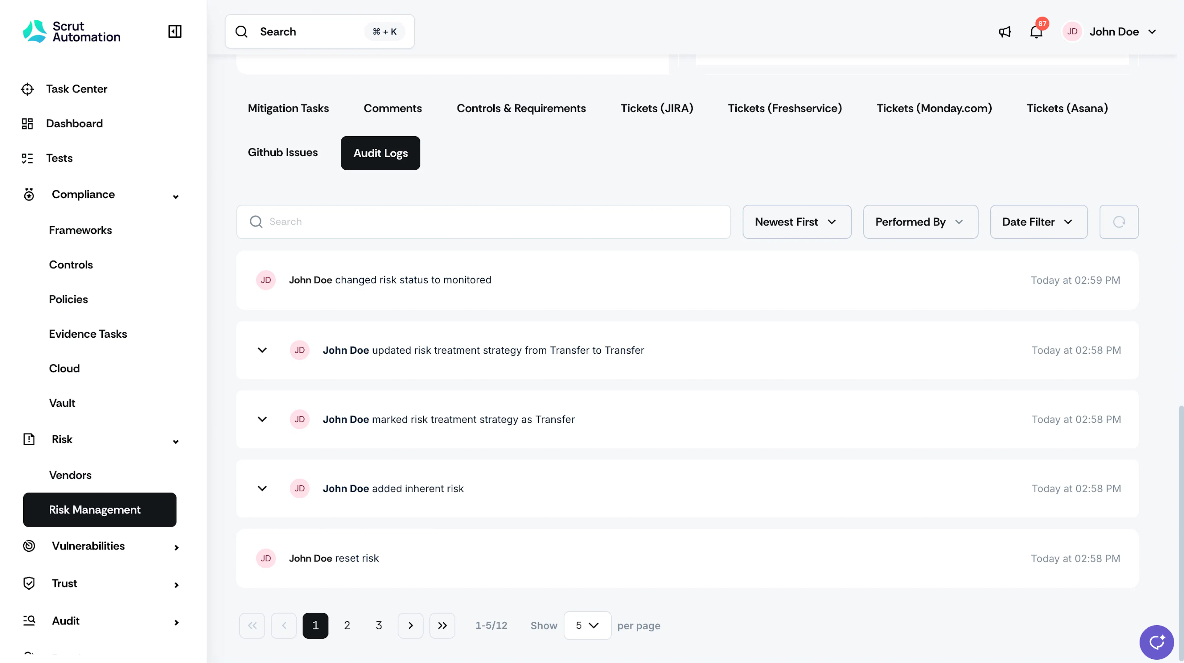 risk details audit logs