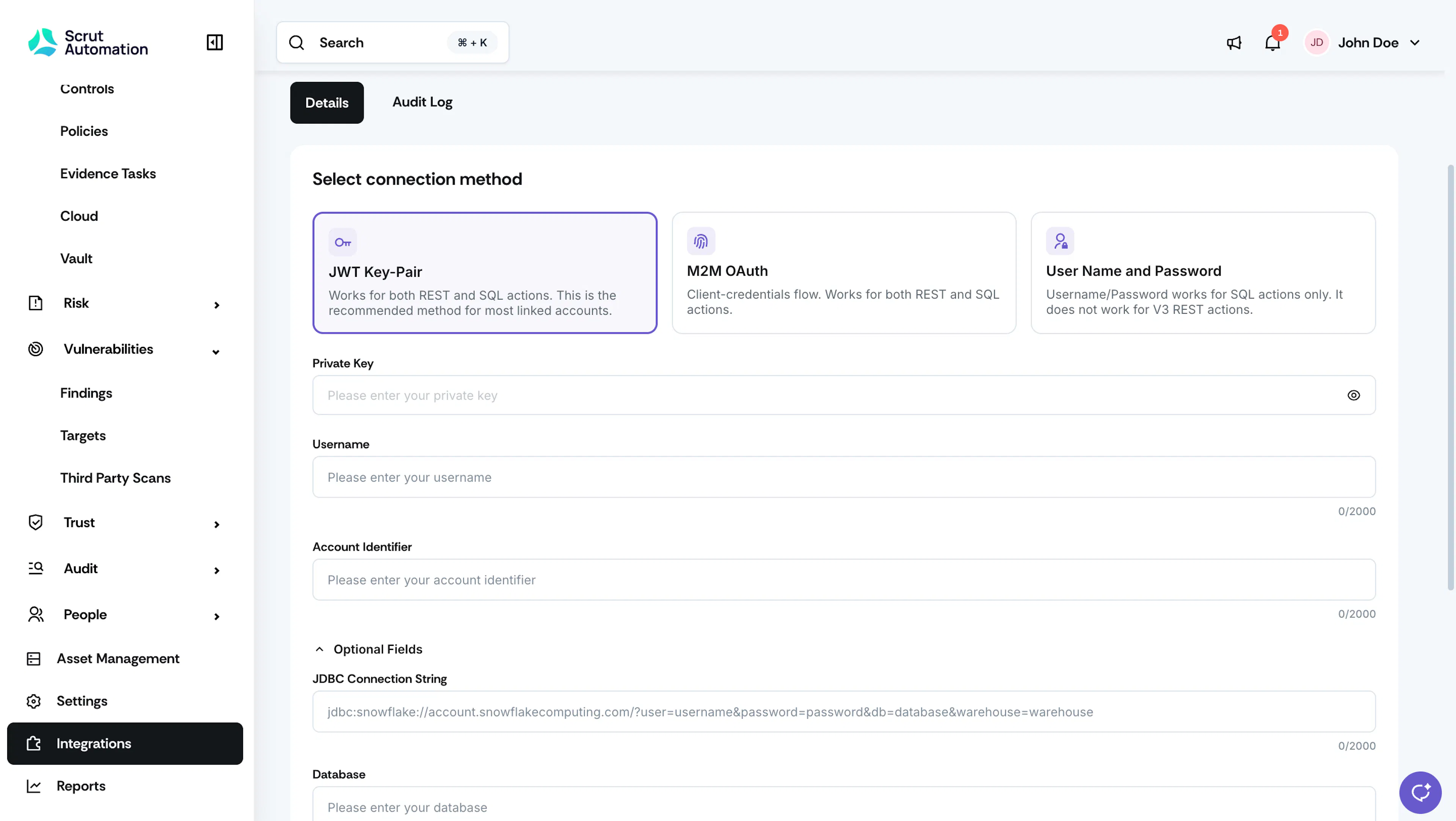 Snowflake integration connection method