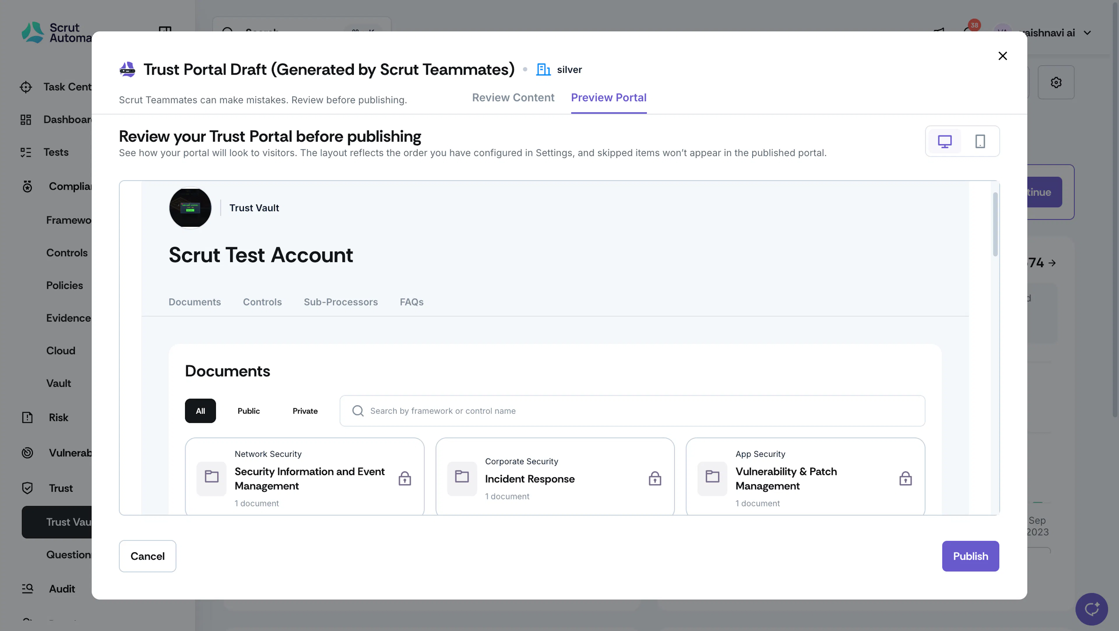 Preview & Publish Trust Portal