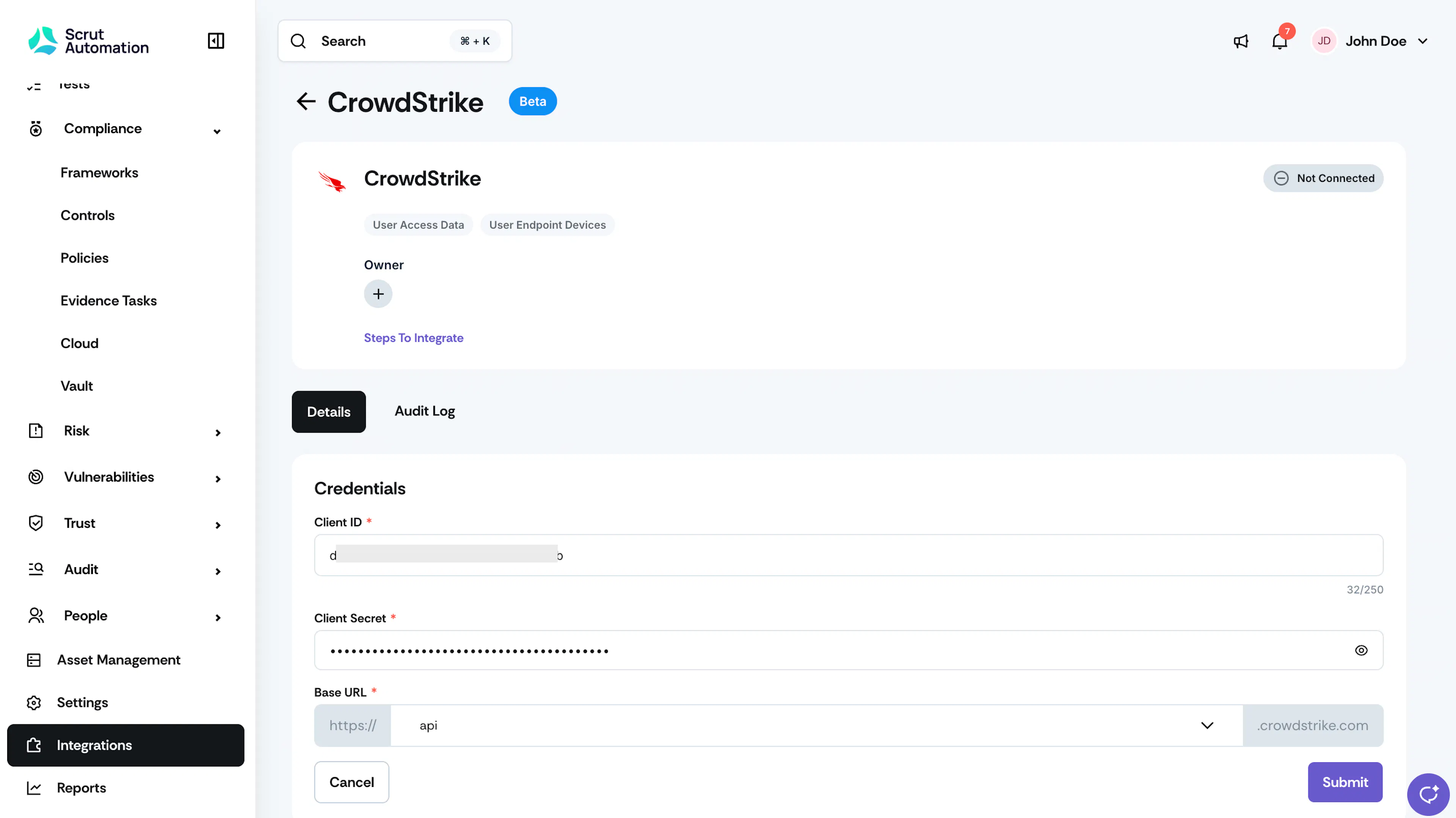 Enter CrowdStrike Credentials