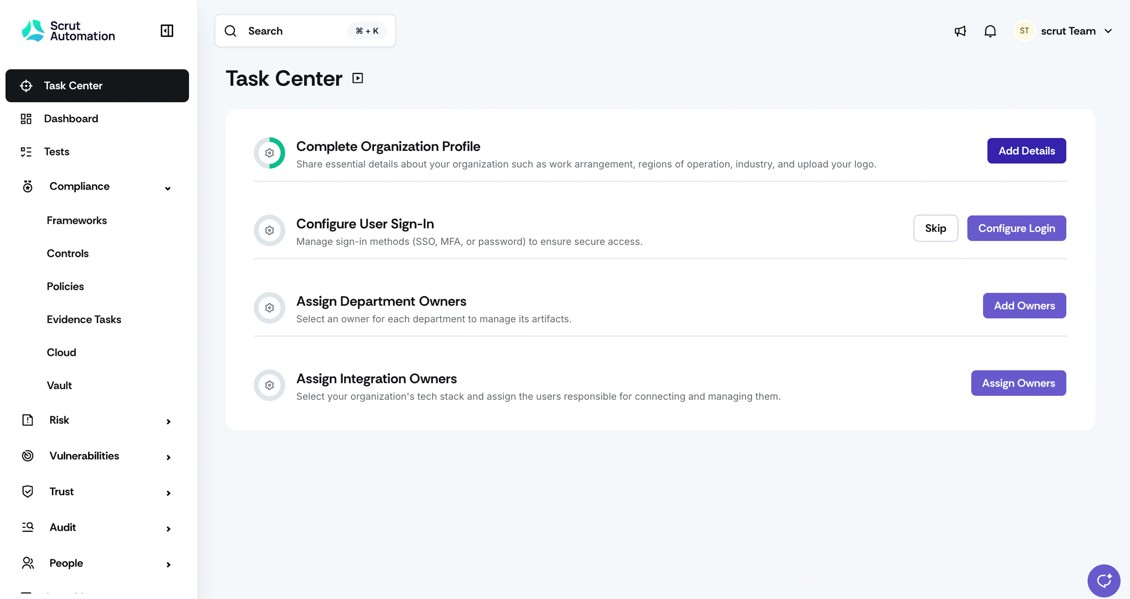 Task Center Onboarding Tasks