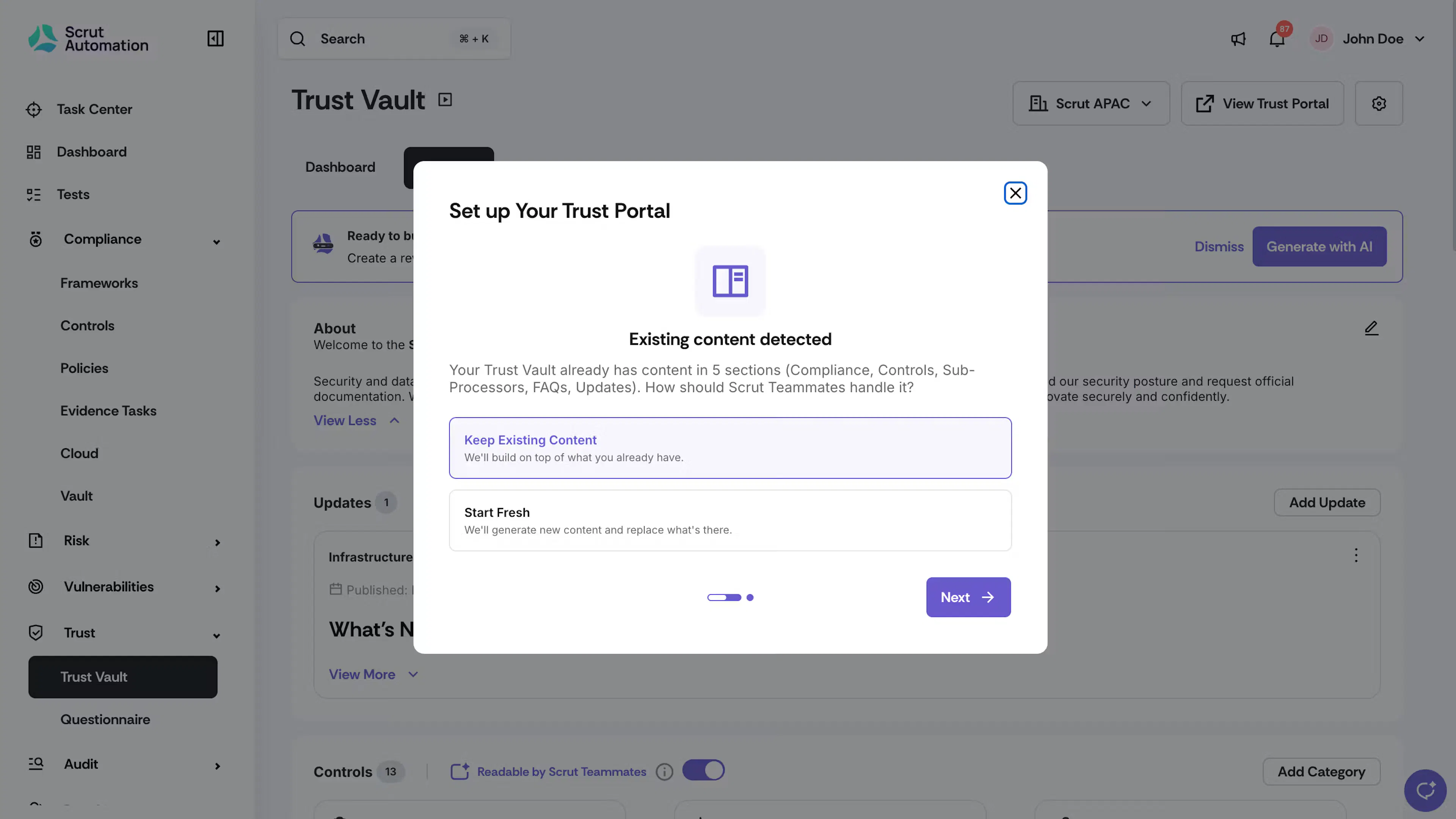 Generate Trust Portal with Scrut Teammates