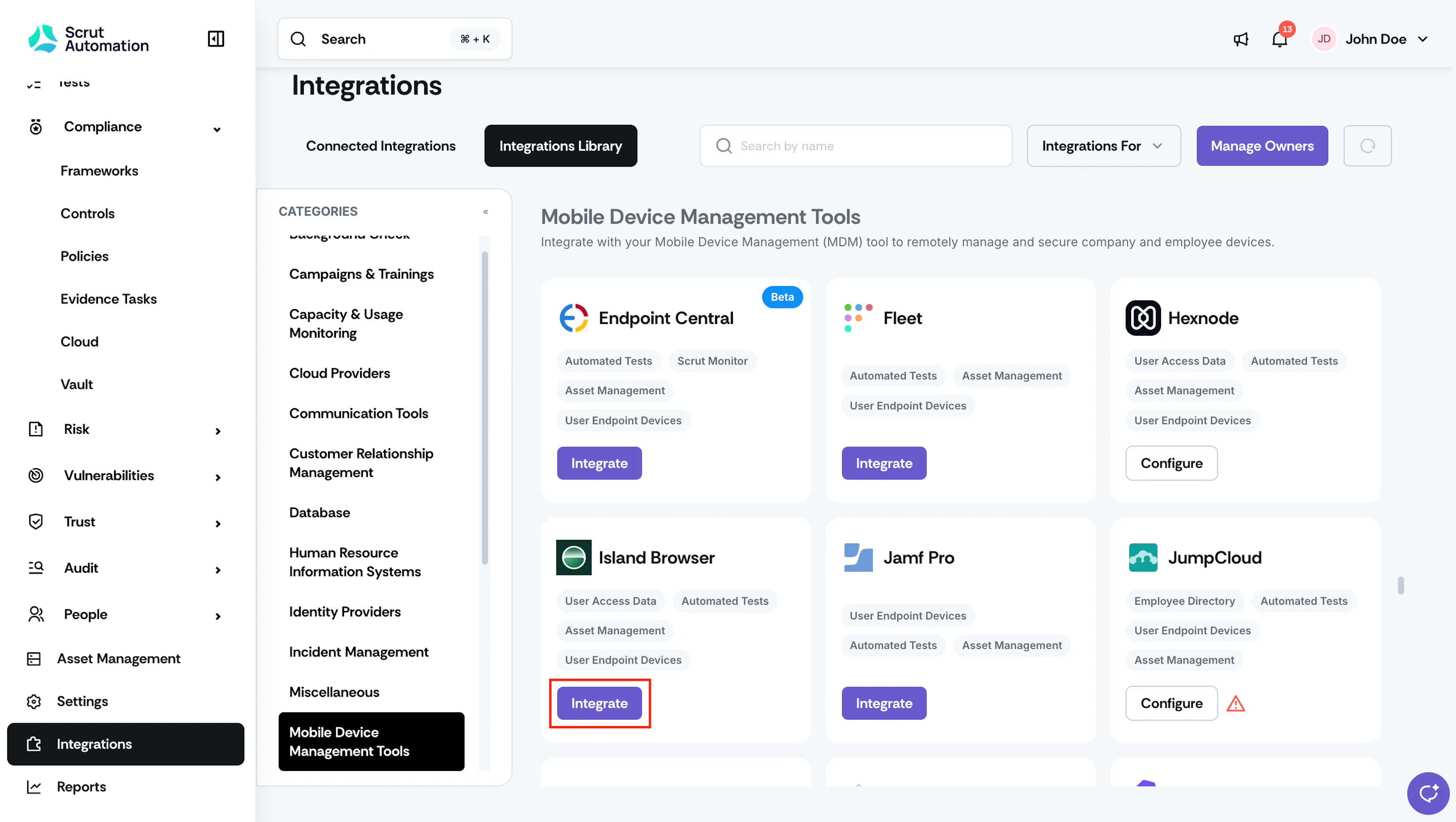 Integrations Island Browser