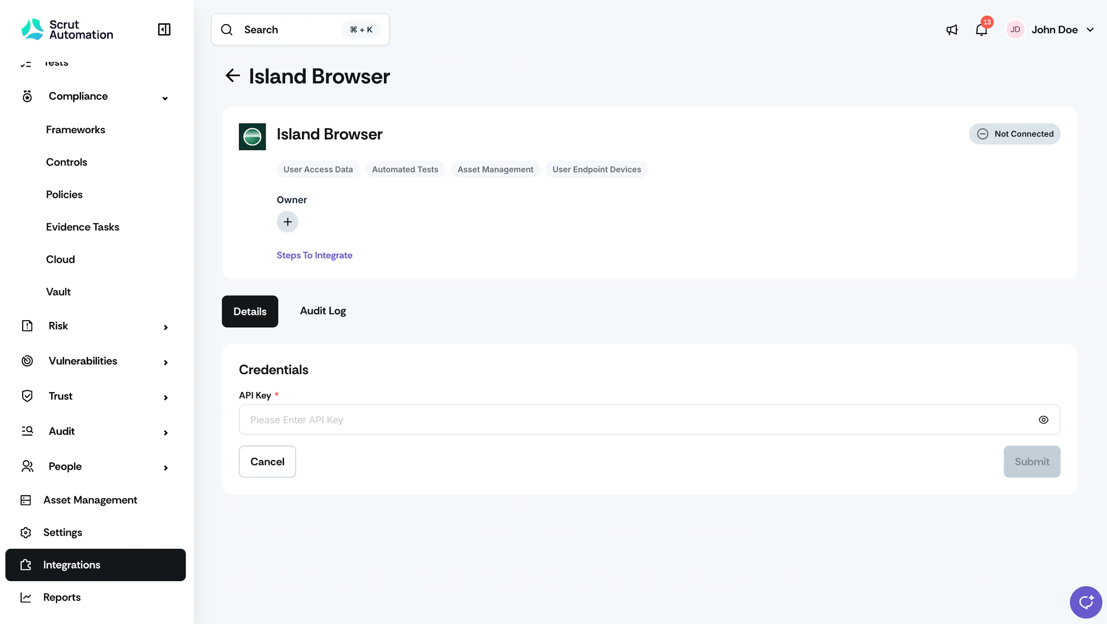 Integrations Island Browser Connect