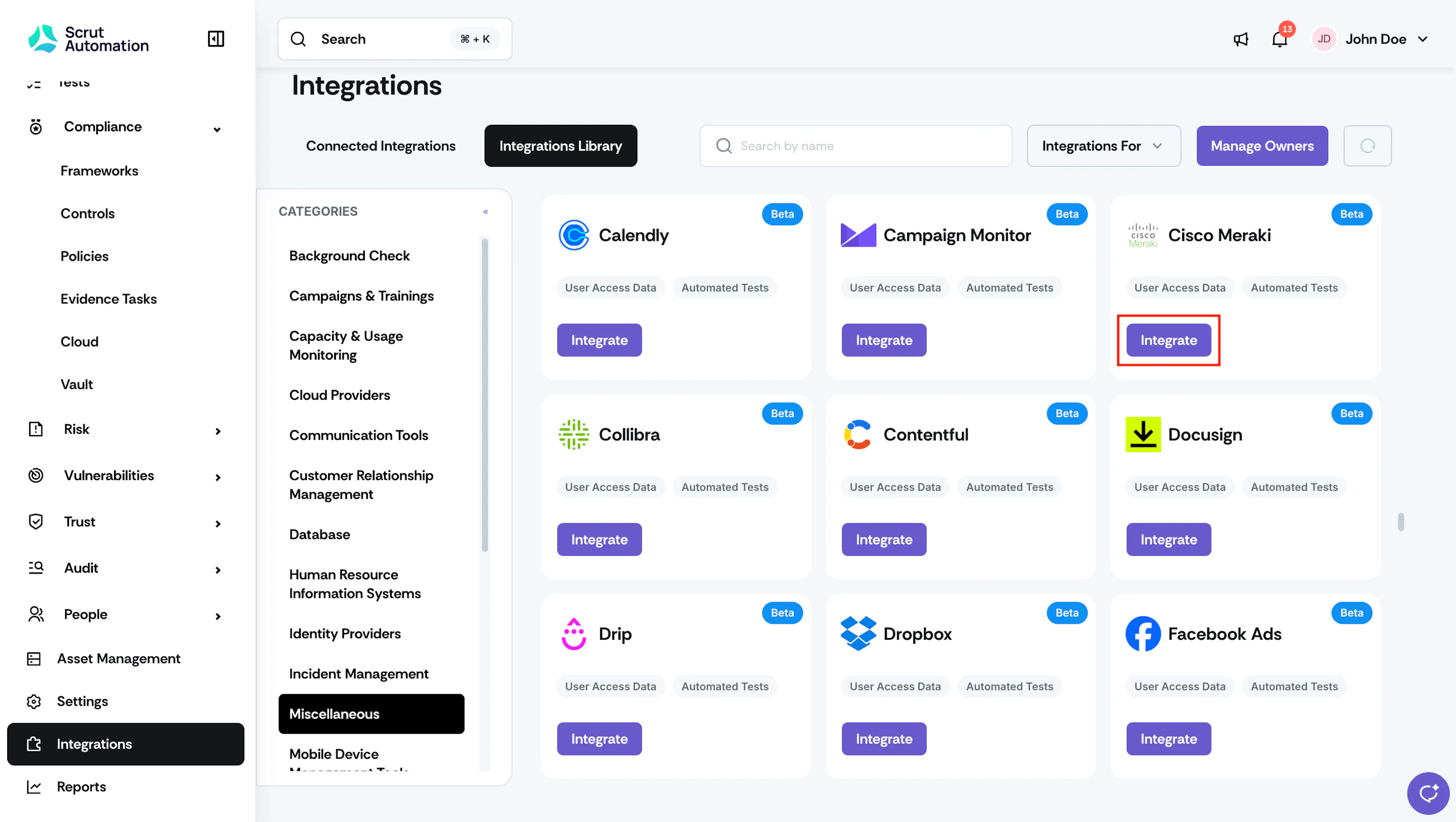 Integrations Cisco Meraki