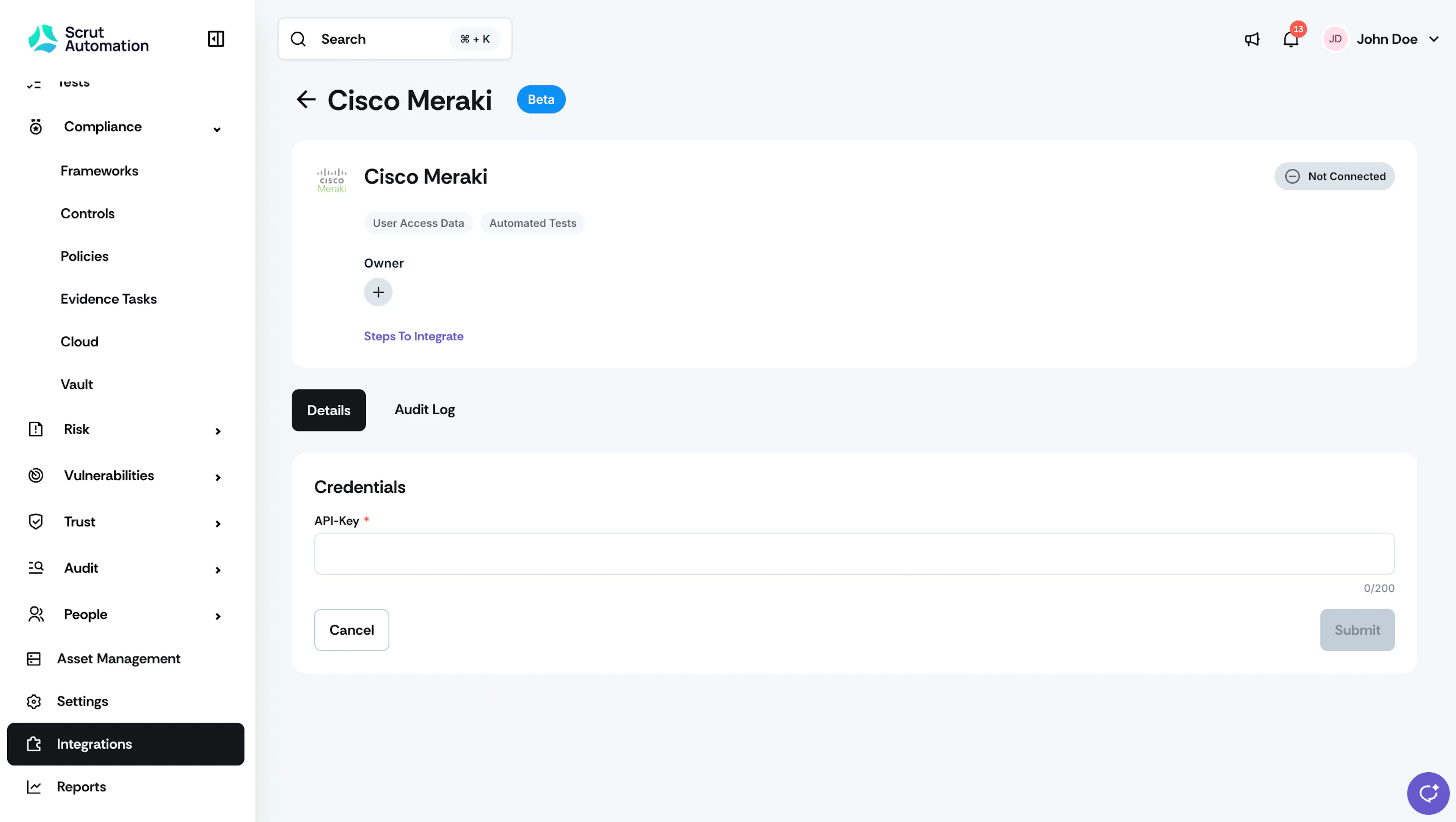 Integrations Cisco Meraki Connect