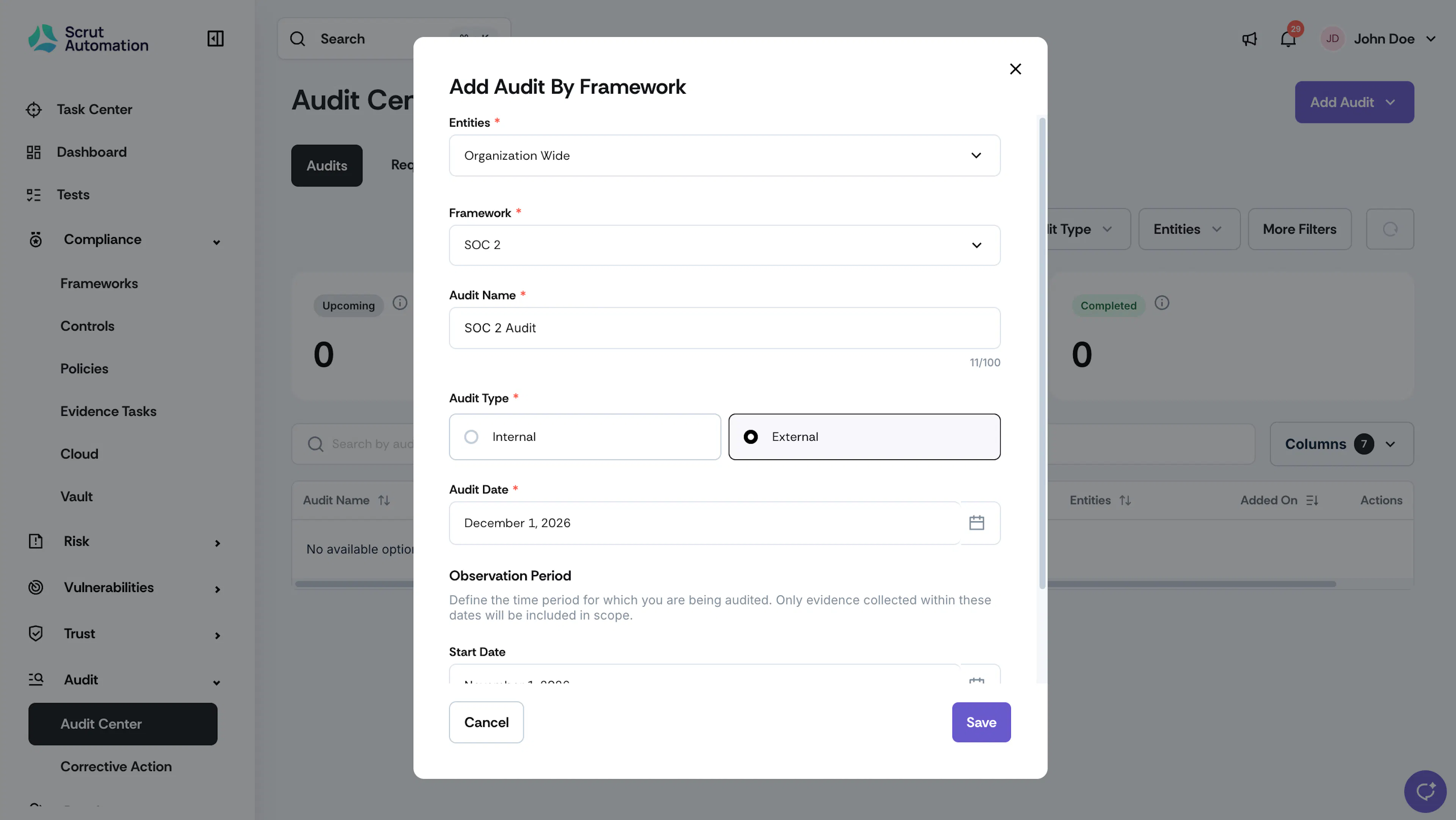 Add Audit by Framework