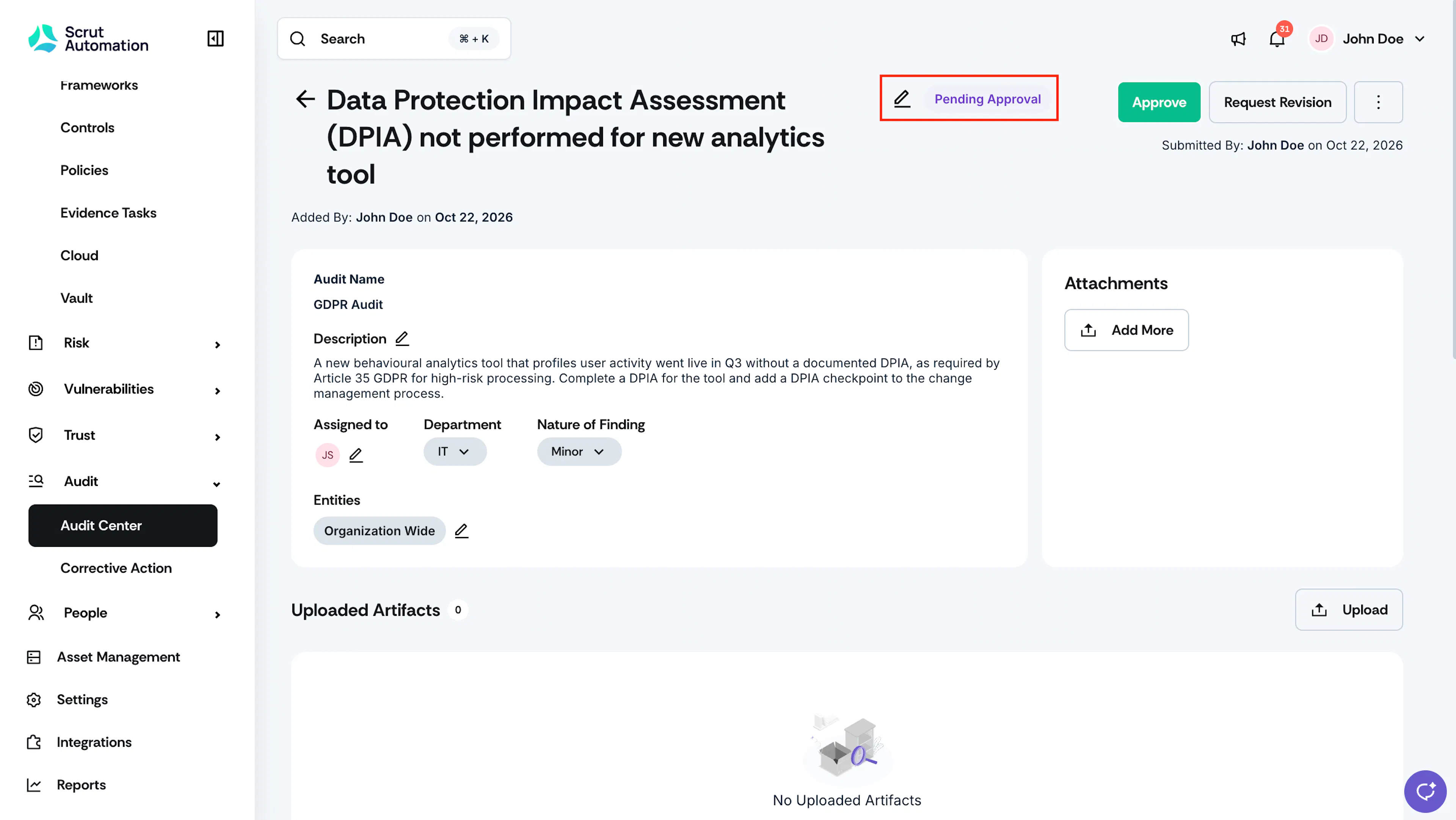 Audit Finding Pending Approval