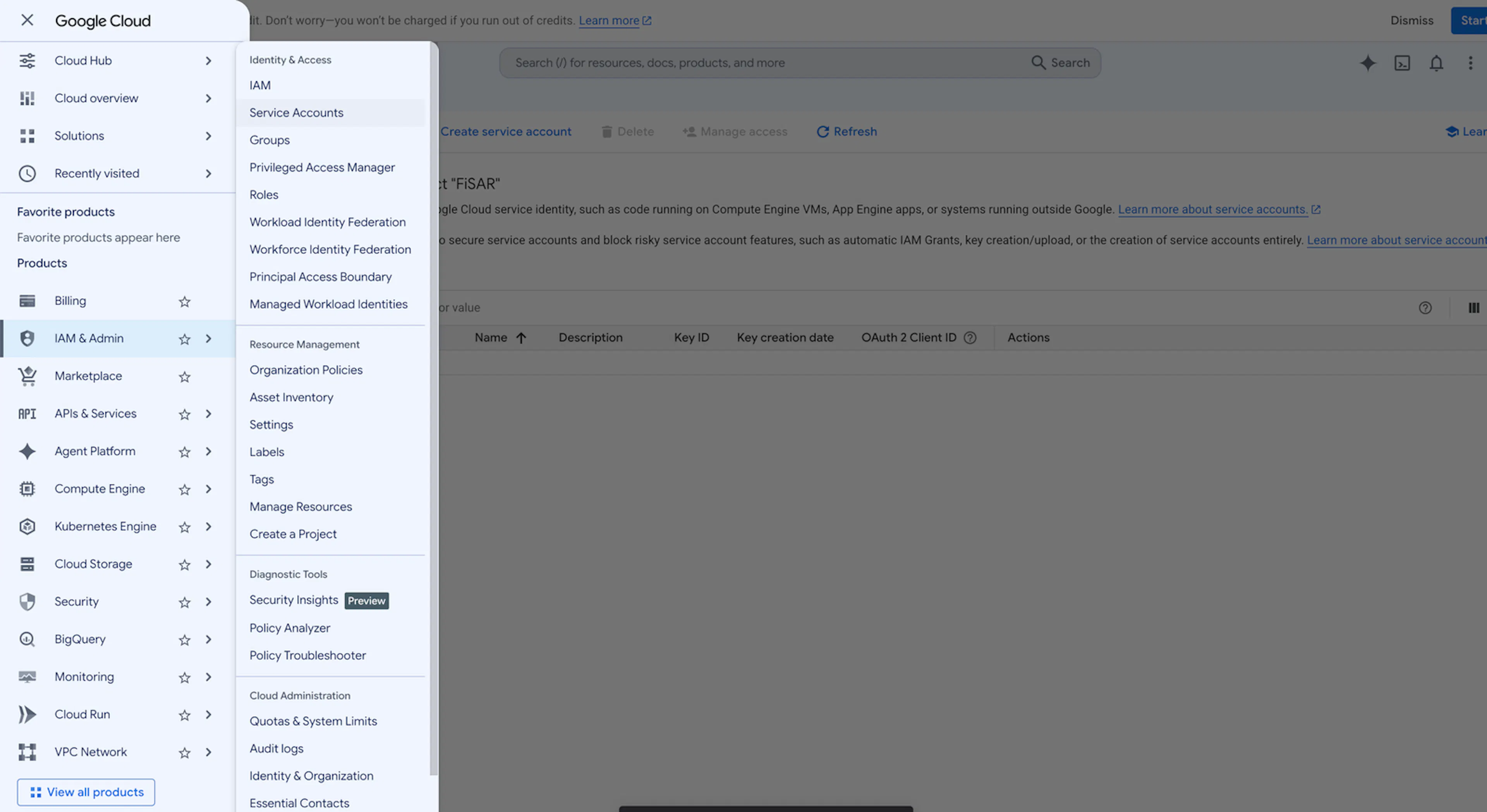 08 service accounts menu