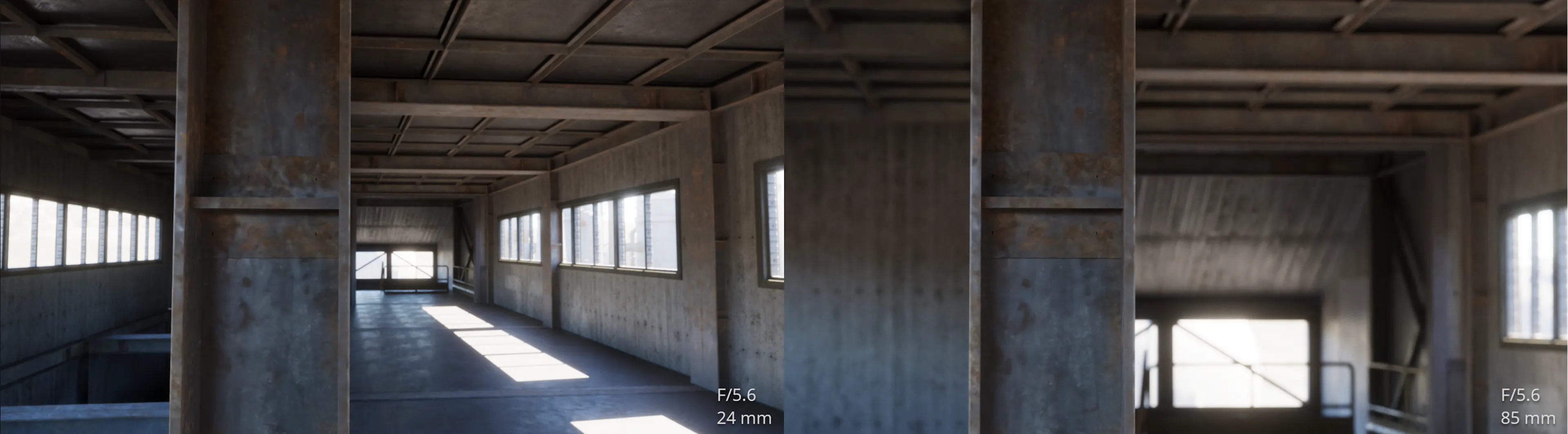 A lens at different focal lengths