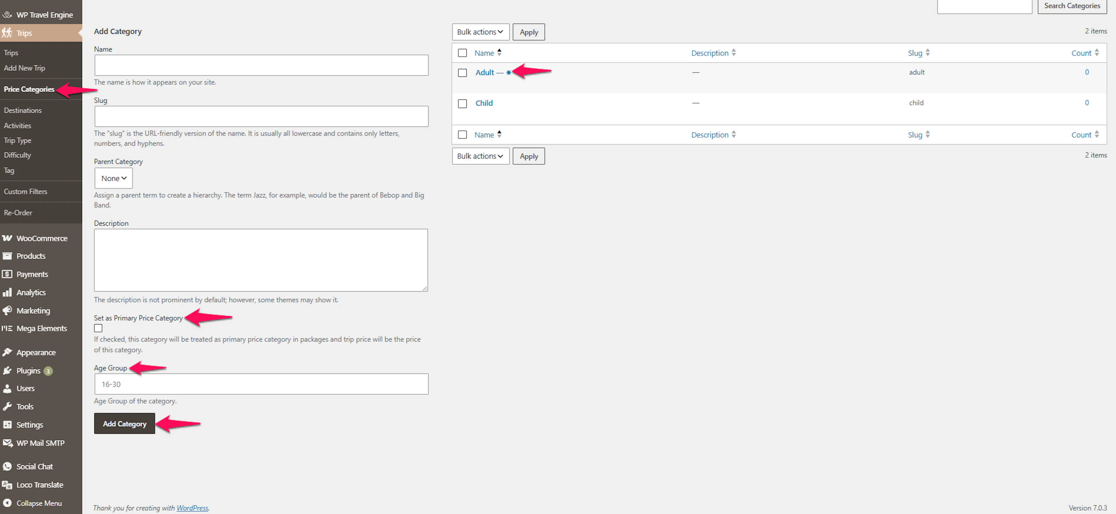 Adding a new pricing category