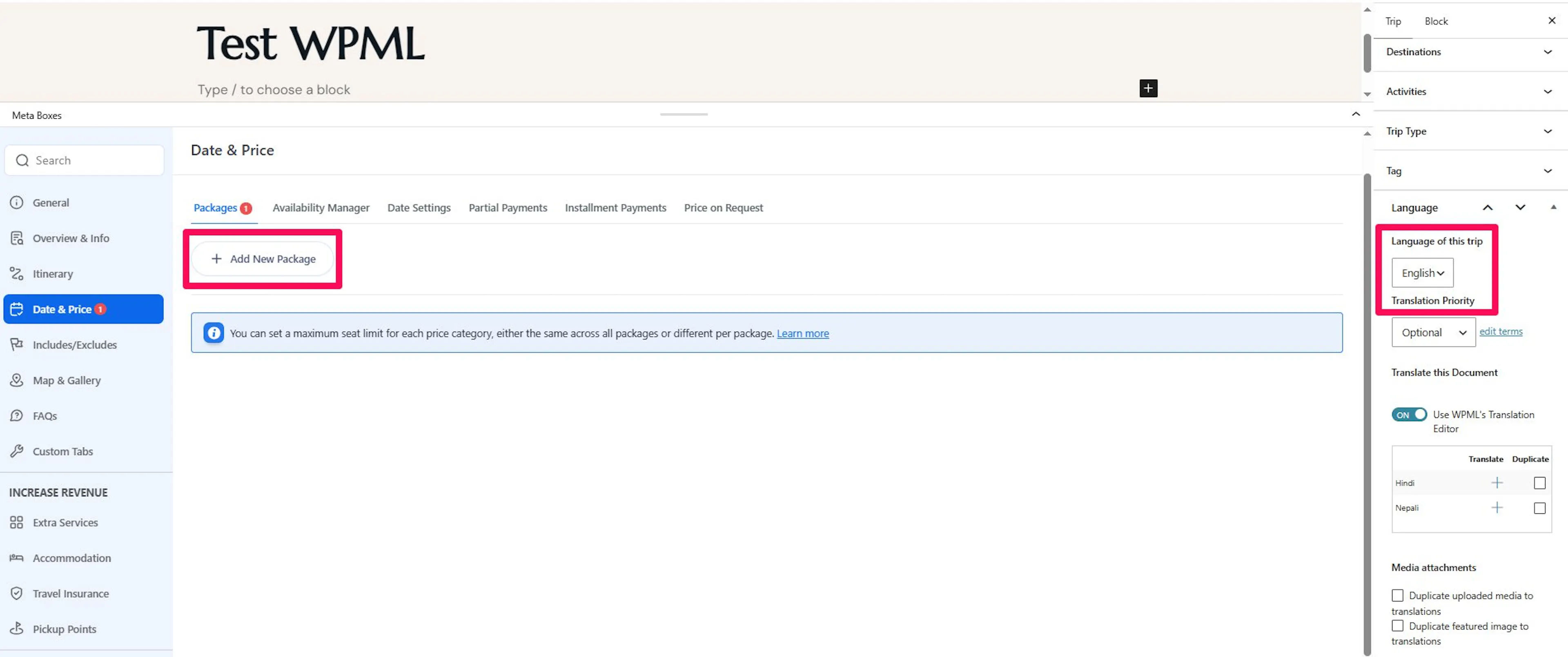 Adding a new package to the default-language trip before updating its translation