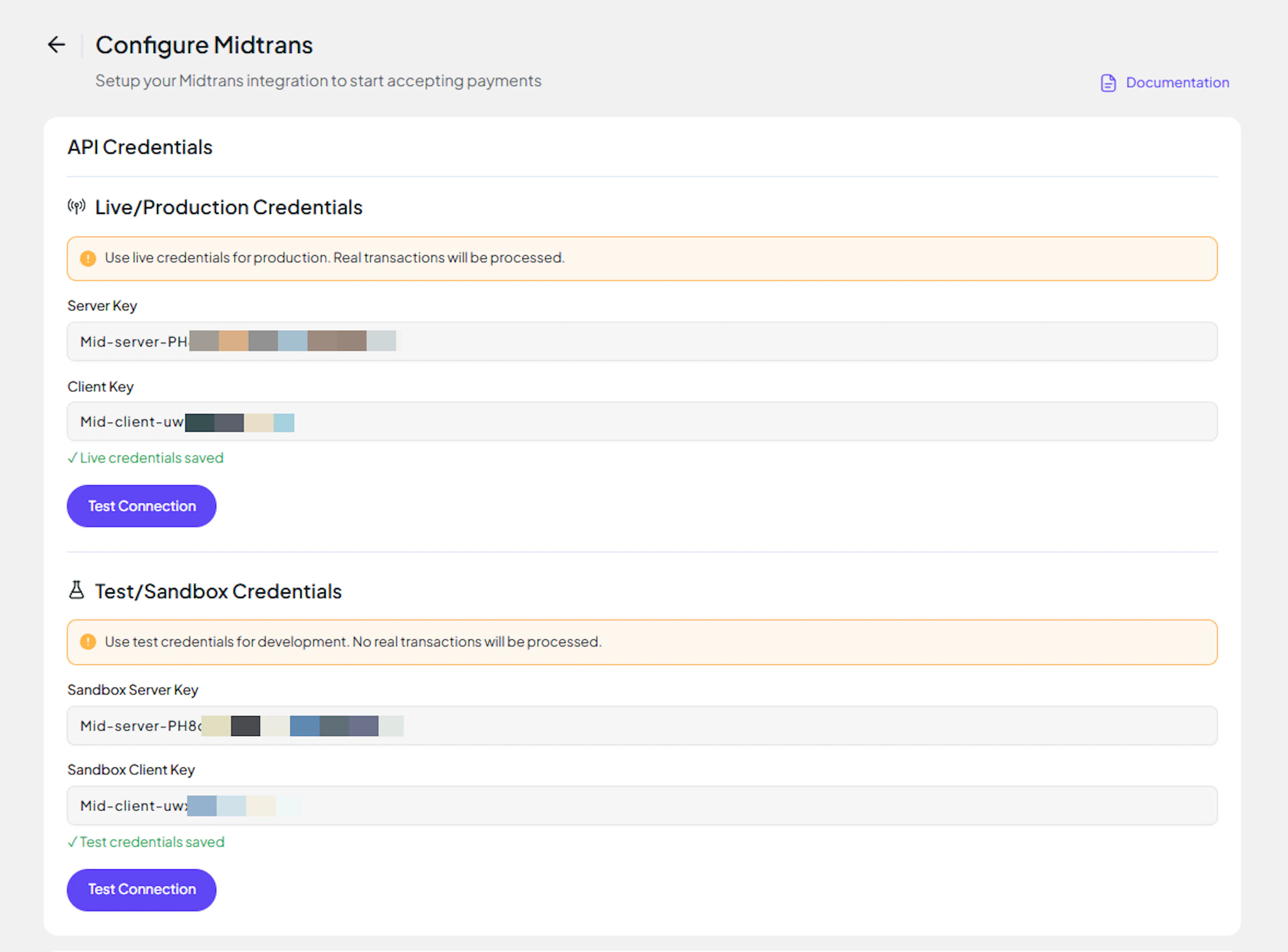PayLexer Midtrans credential fields for Server Key and Client Key