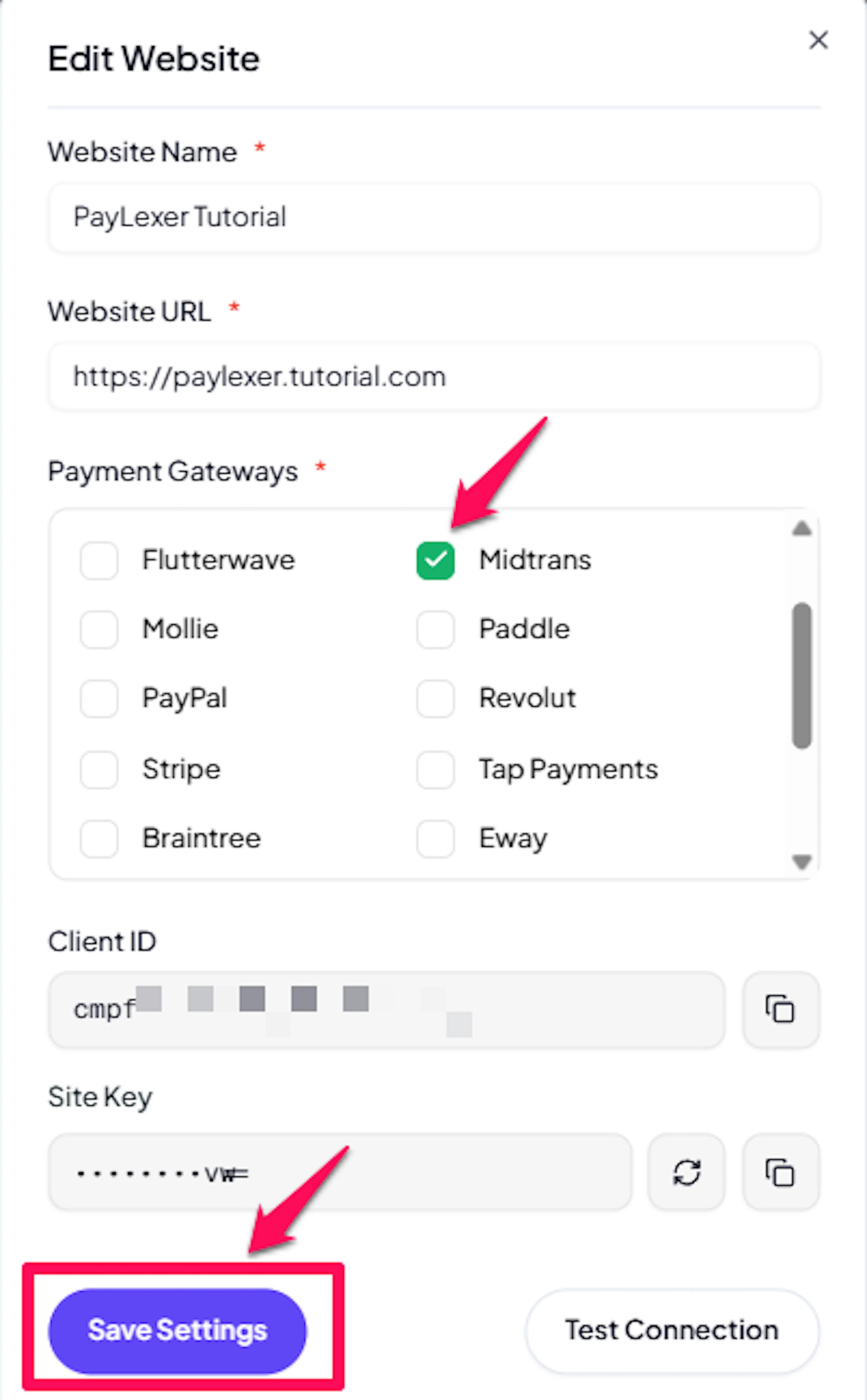 Edit icon for a website in PayLexer
