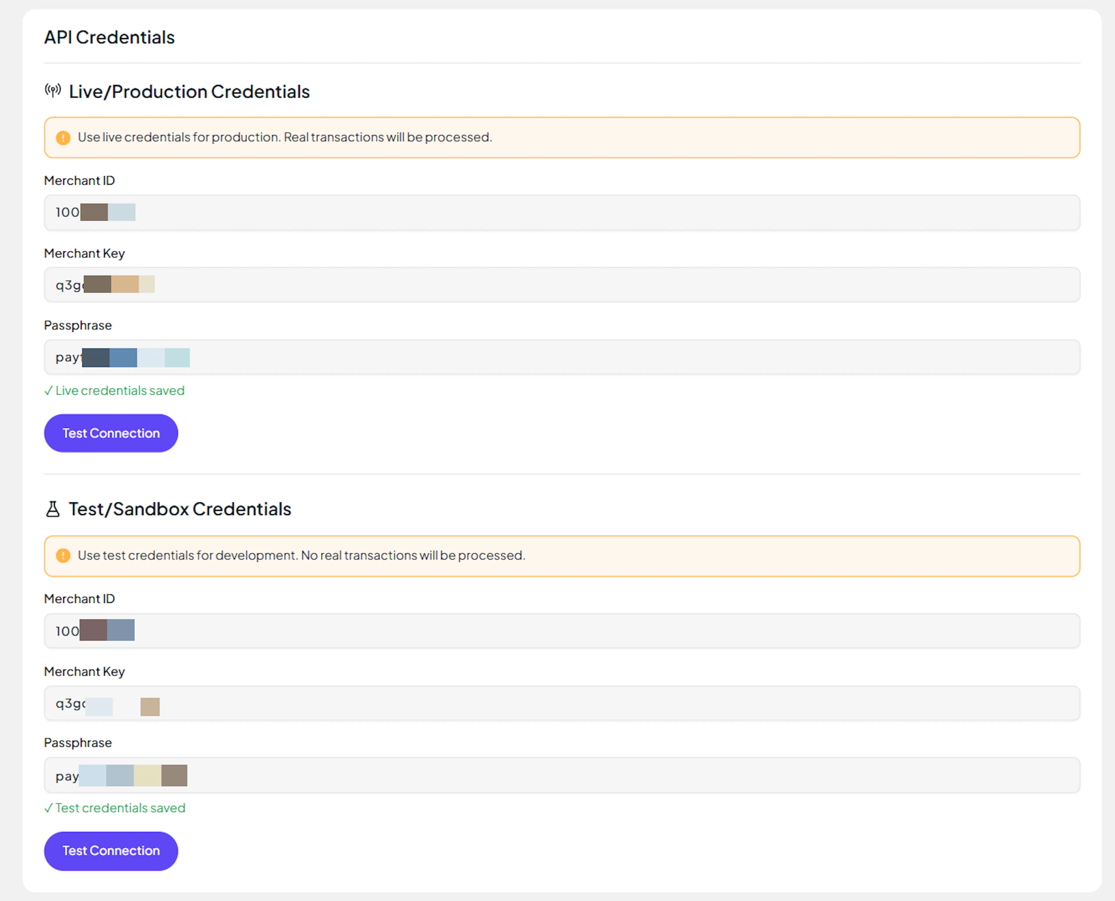 PayLexer PayFast configuration page with Test Connection and Save Configuration buttons