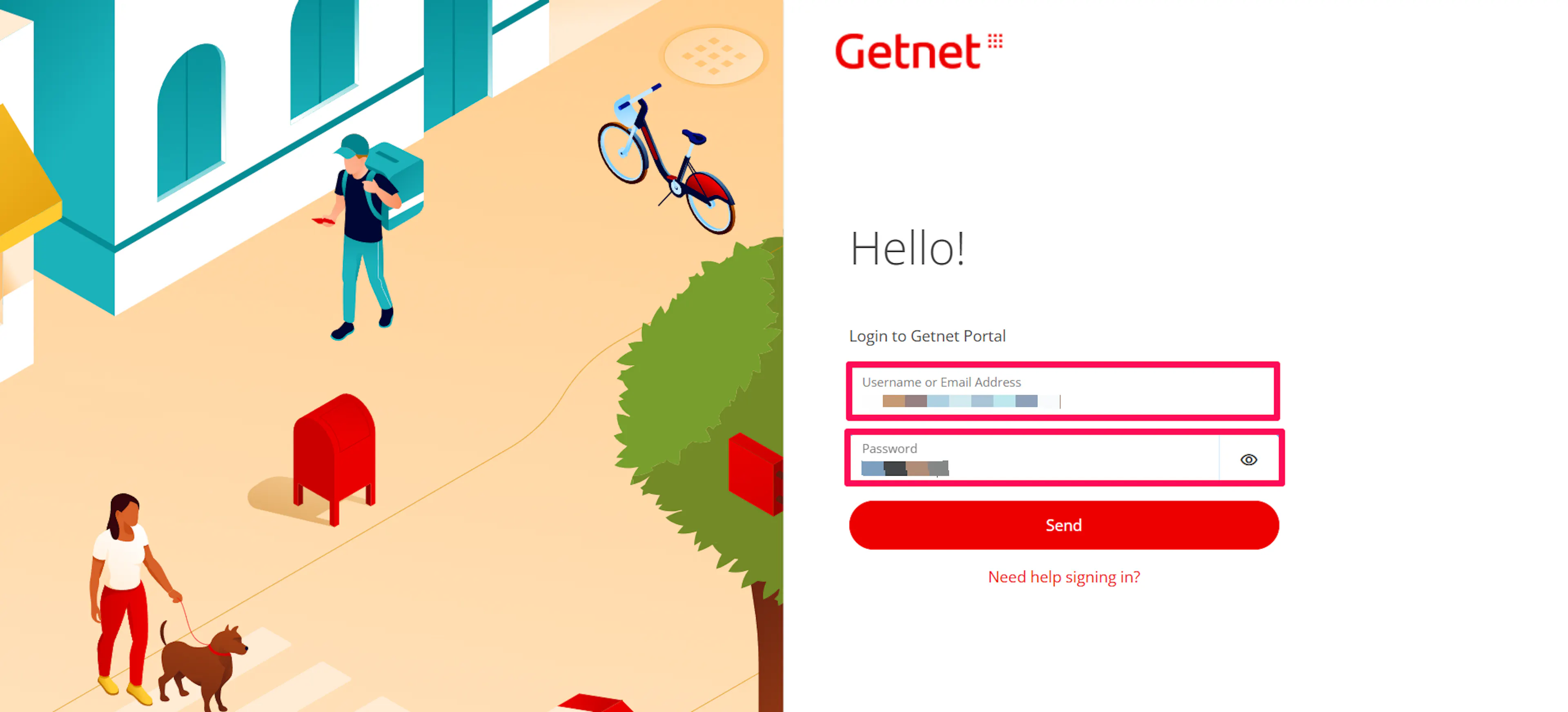Getnet merchant portal with the API or developer credentials section highlighted