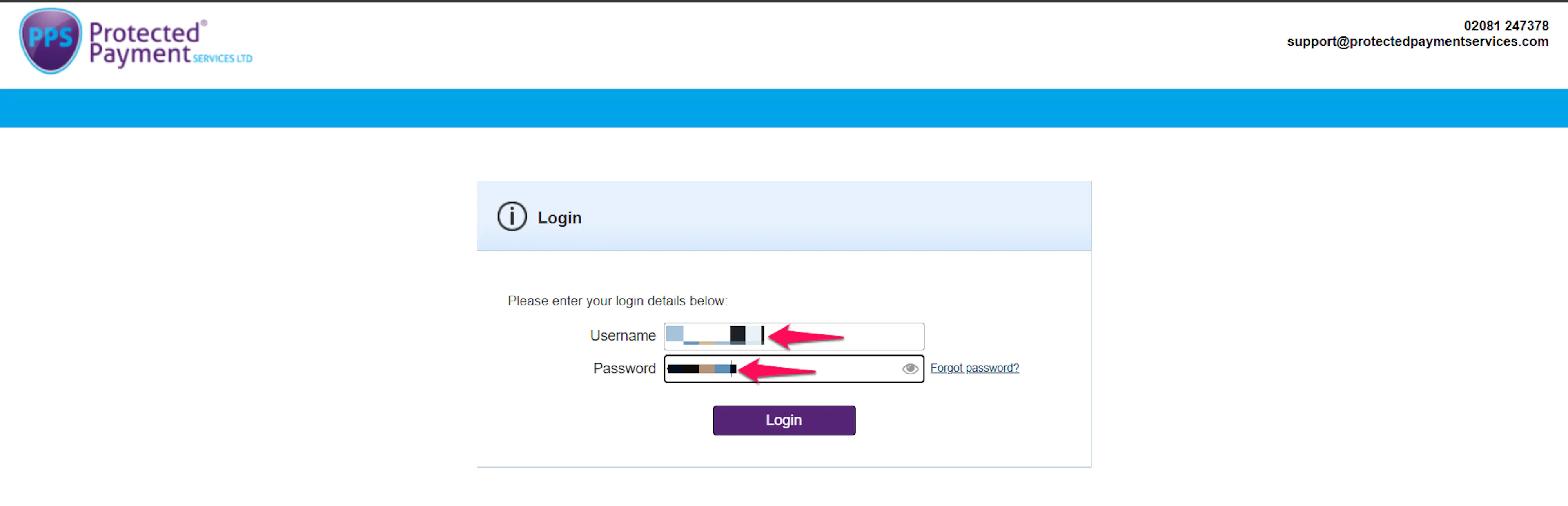 PPS admin portal login page
