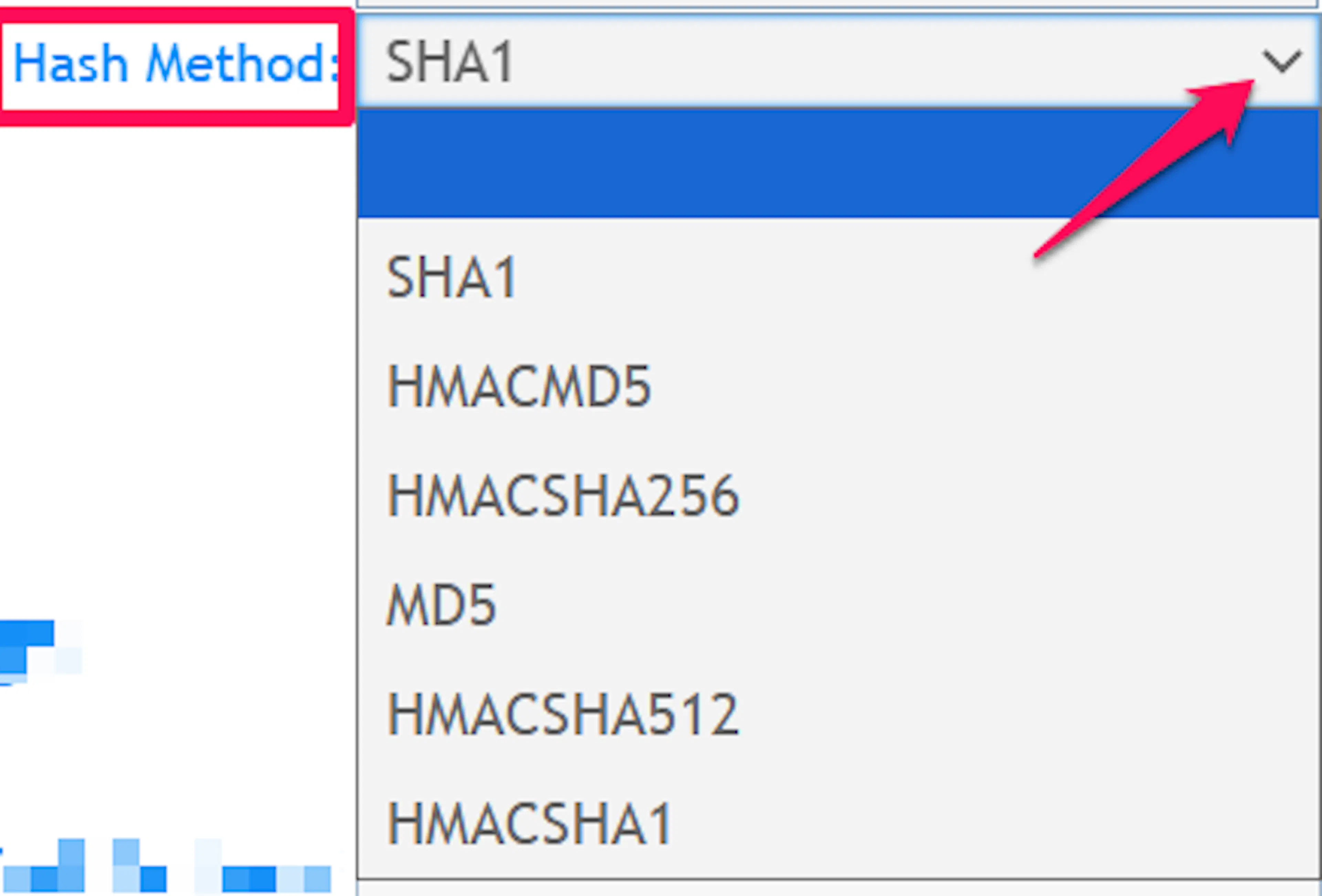 Hash method dropdown under Account Settings in the PayVector MMS