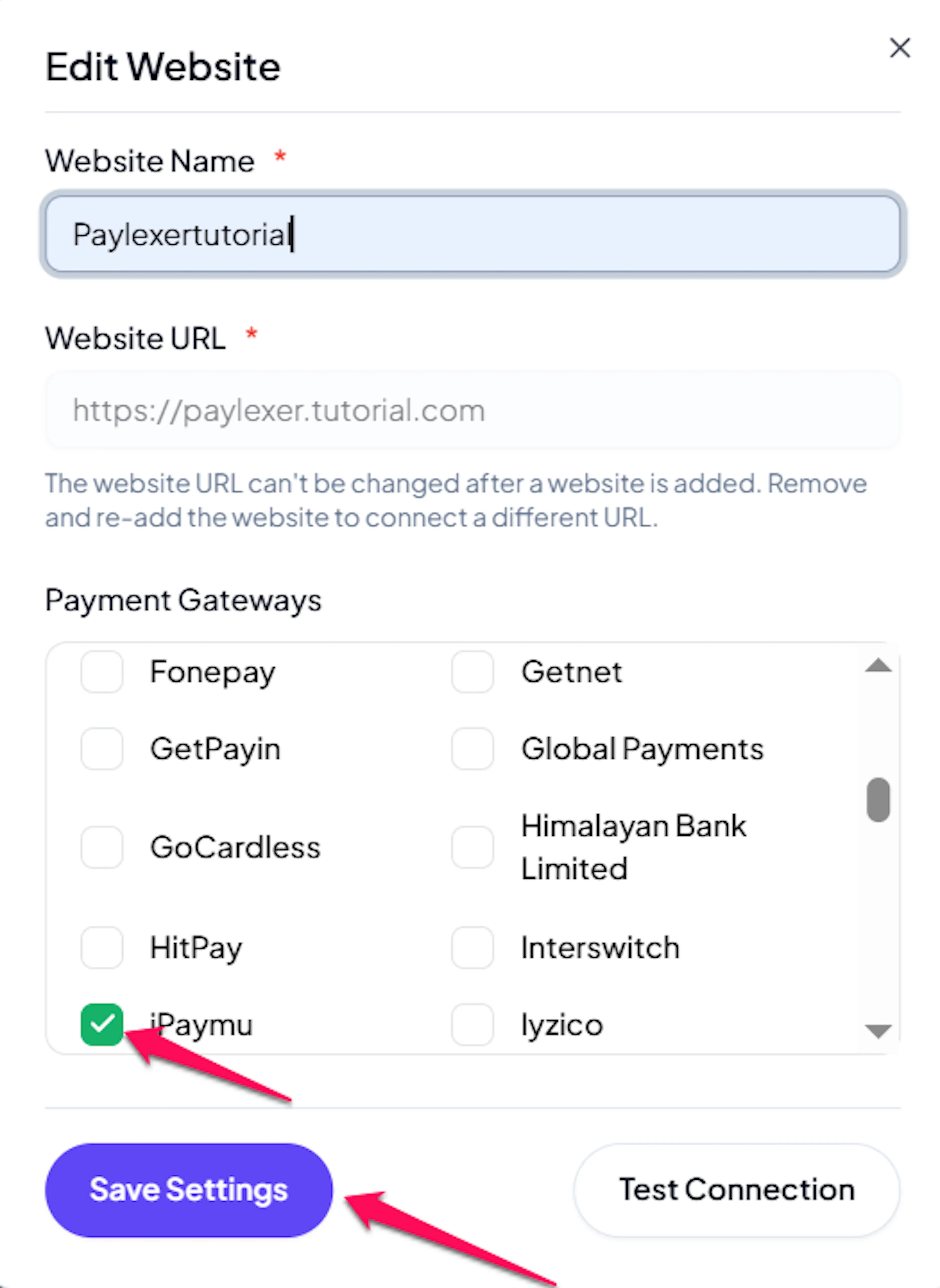 iPaymu checkbox enabled for a website