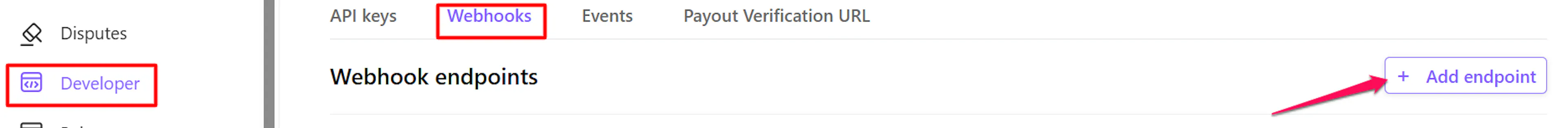 Add endpoint button on the WooshPay Webhooks tab