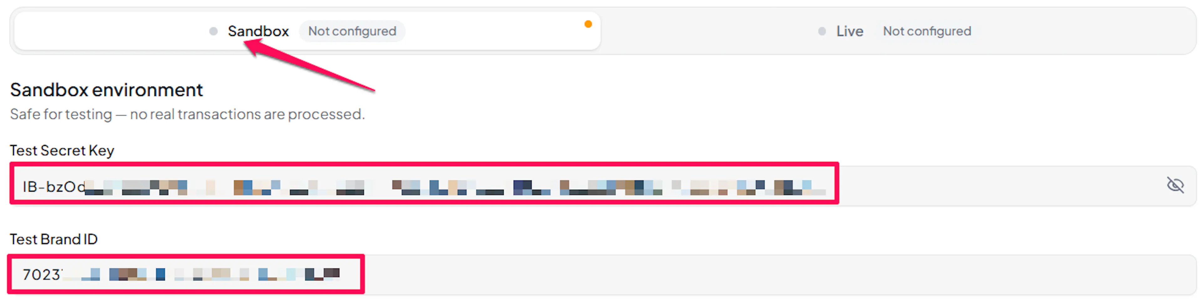 Klix by Citadele Test Secret Key and Test Brand ID fields in PayLexer